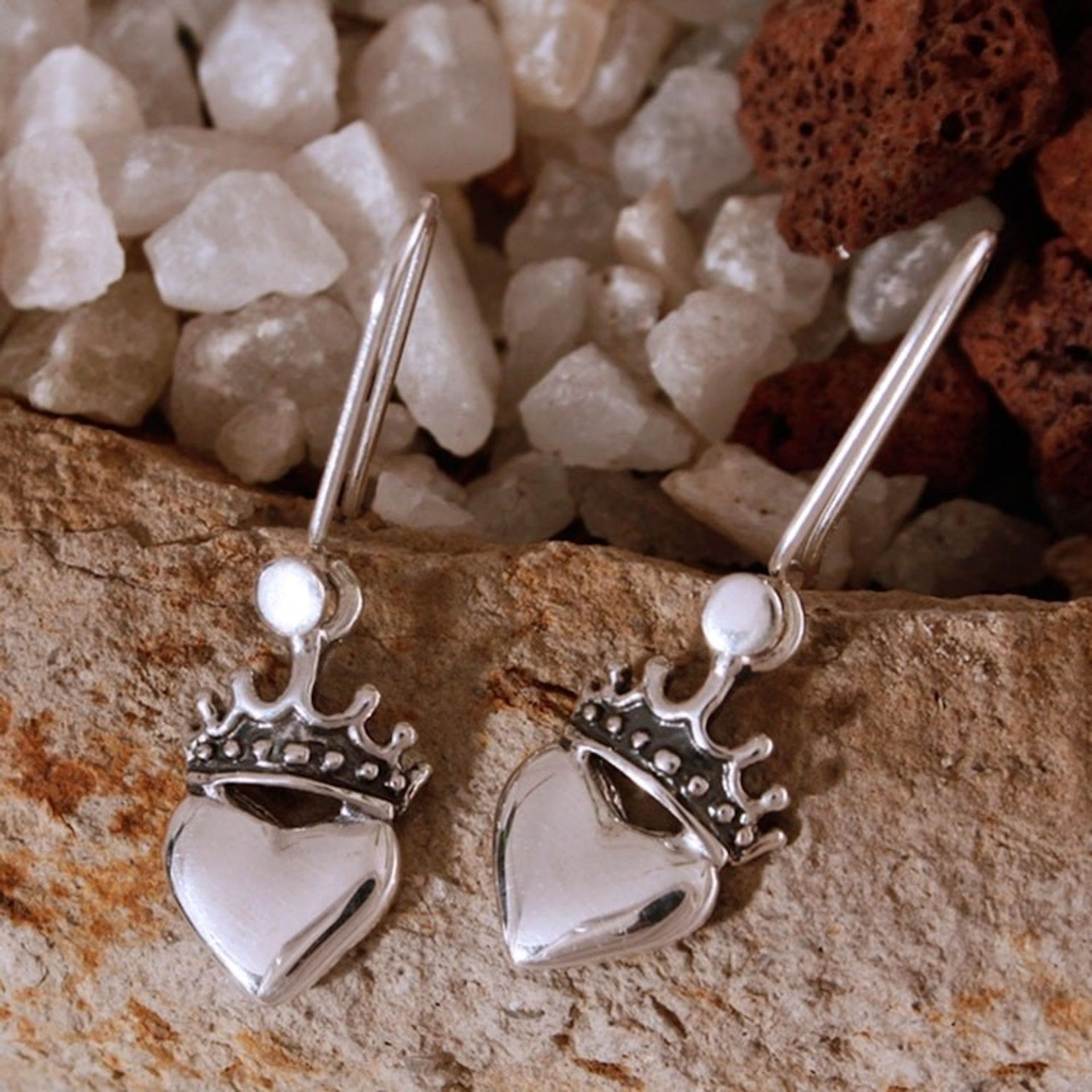 Taxco Sterling Silver Dangle Earrings 'Love Coronation'
