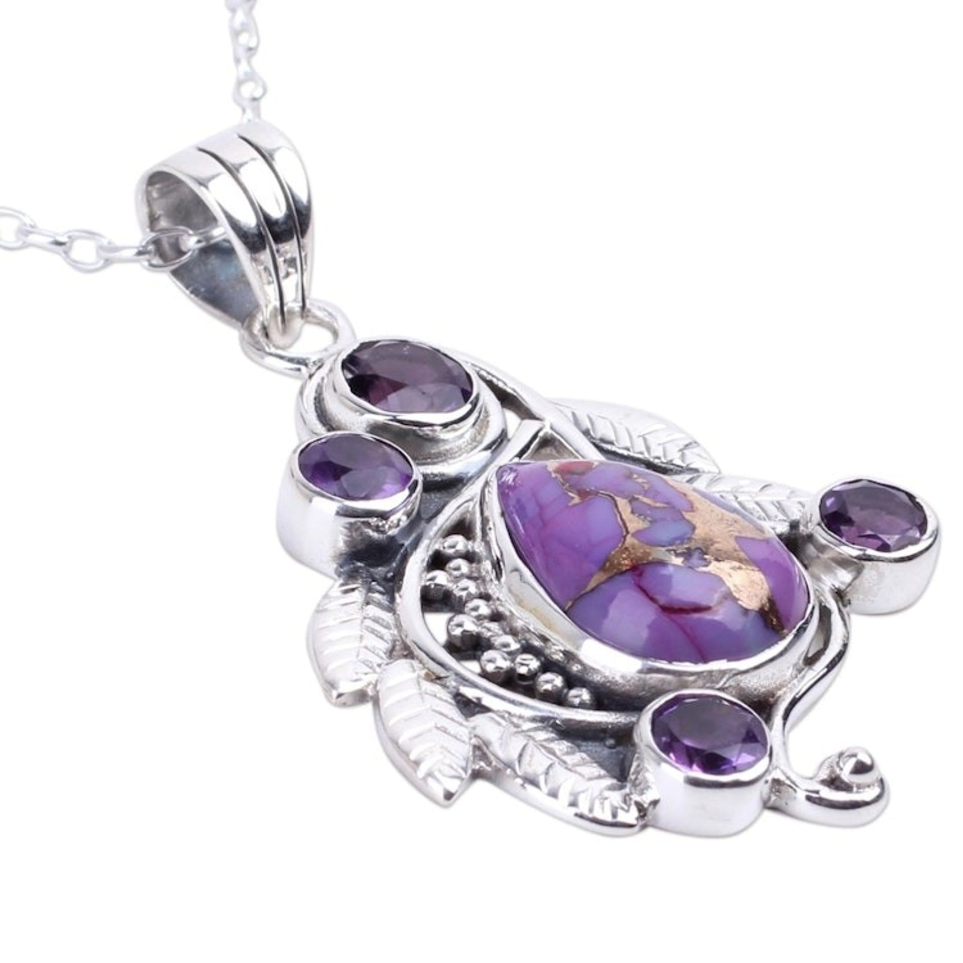 India Handcrafted Composite Turquoise and Amethyst Necklace 'Purple Forest Mist'