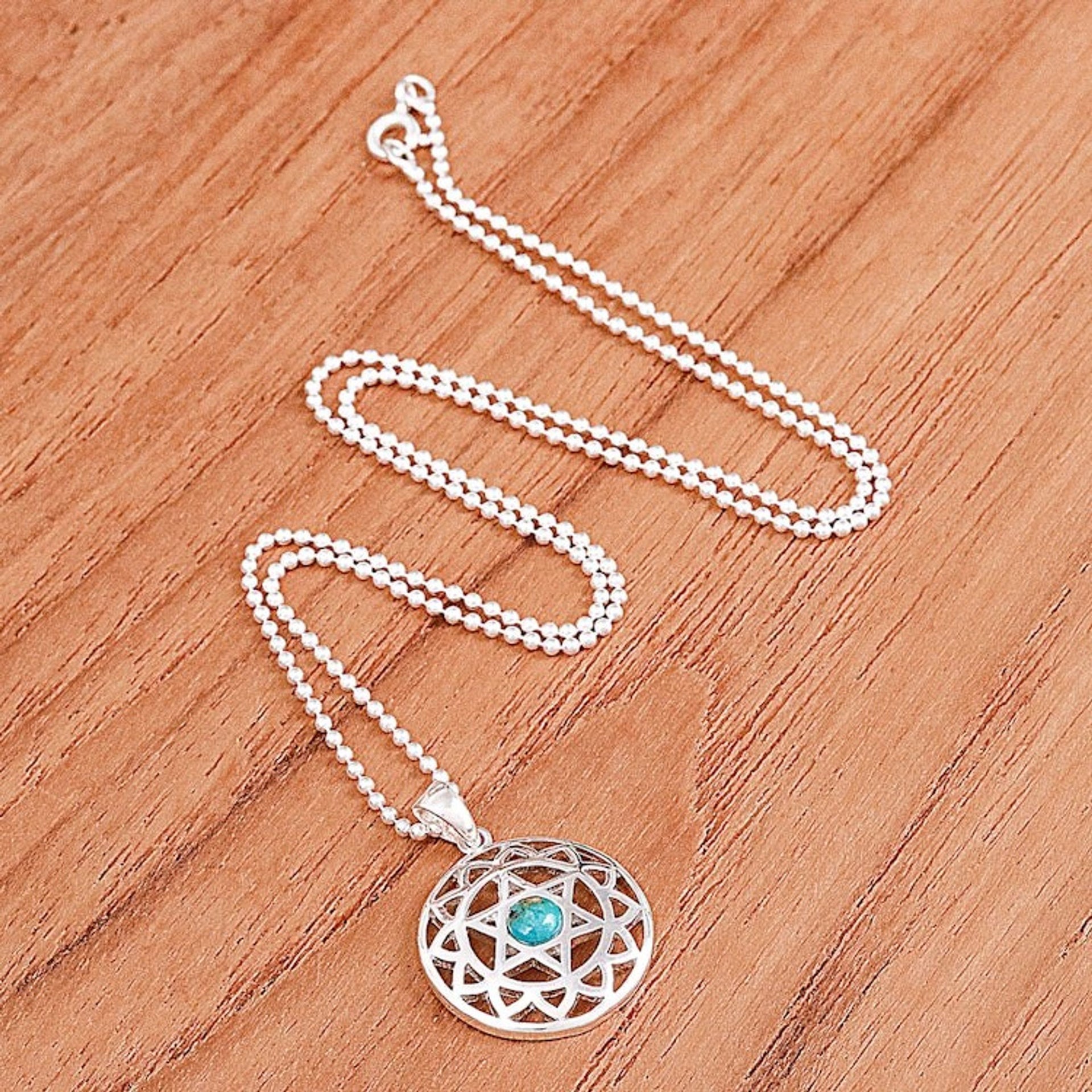 Reconstituted Turquoise Star of David Pendant Necklace 'Star of Peace'