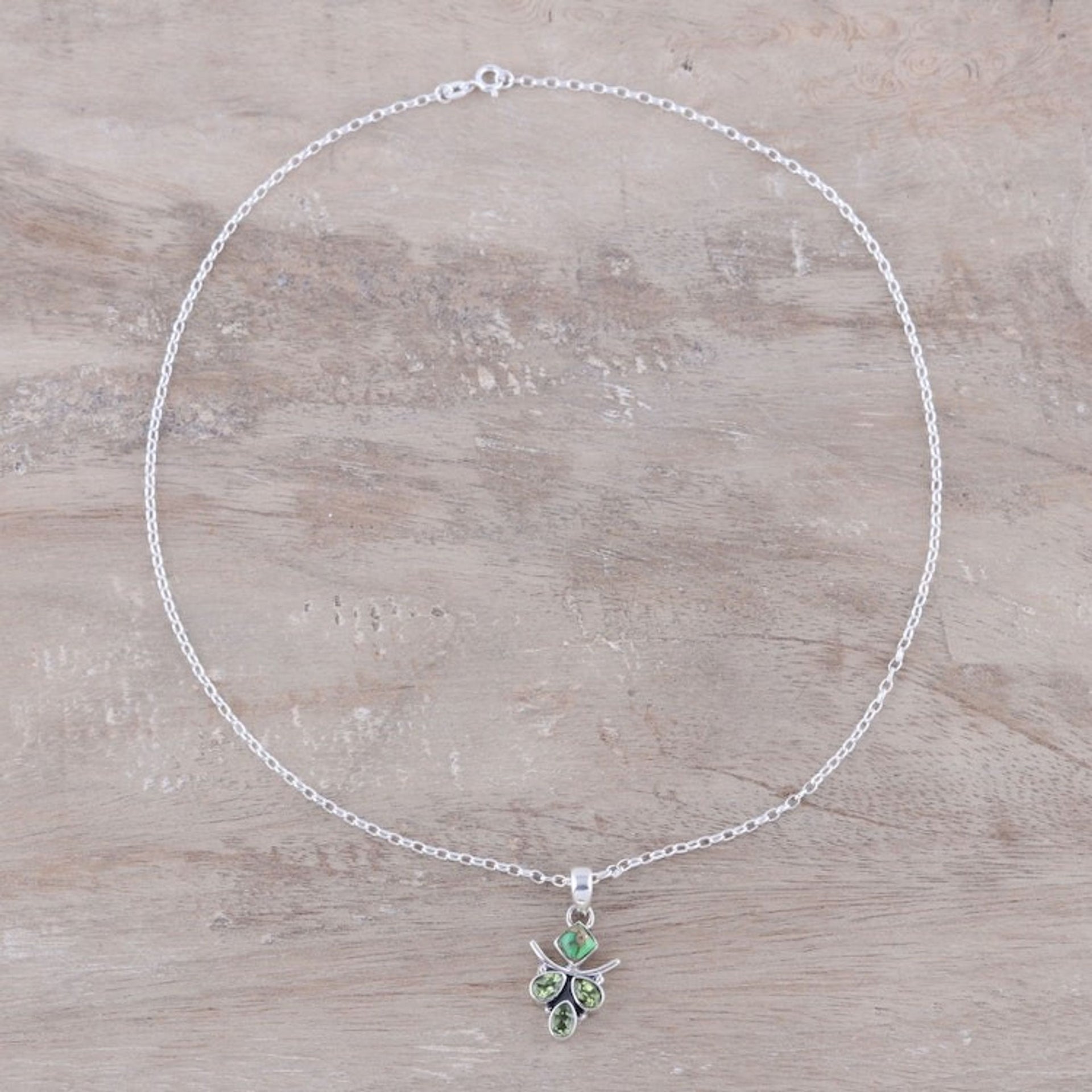 Peridot and Composite Turquoise Pendant Necklace from India 'Verdant Wonder'