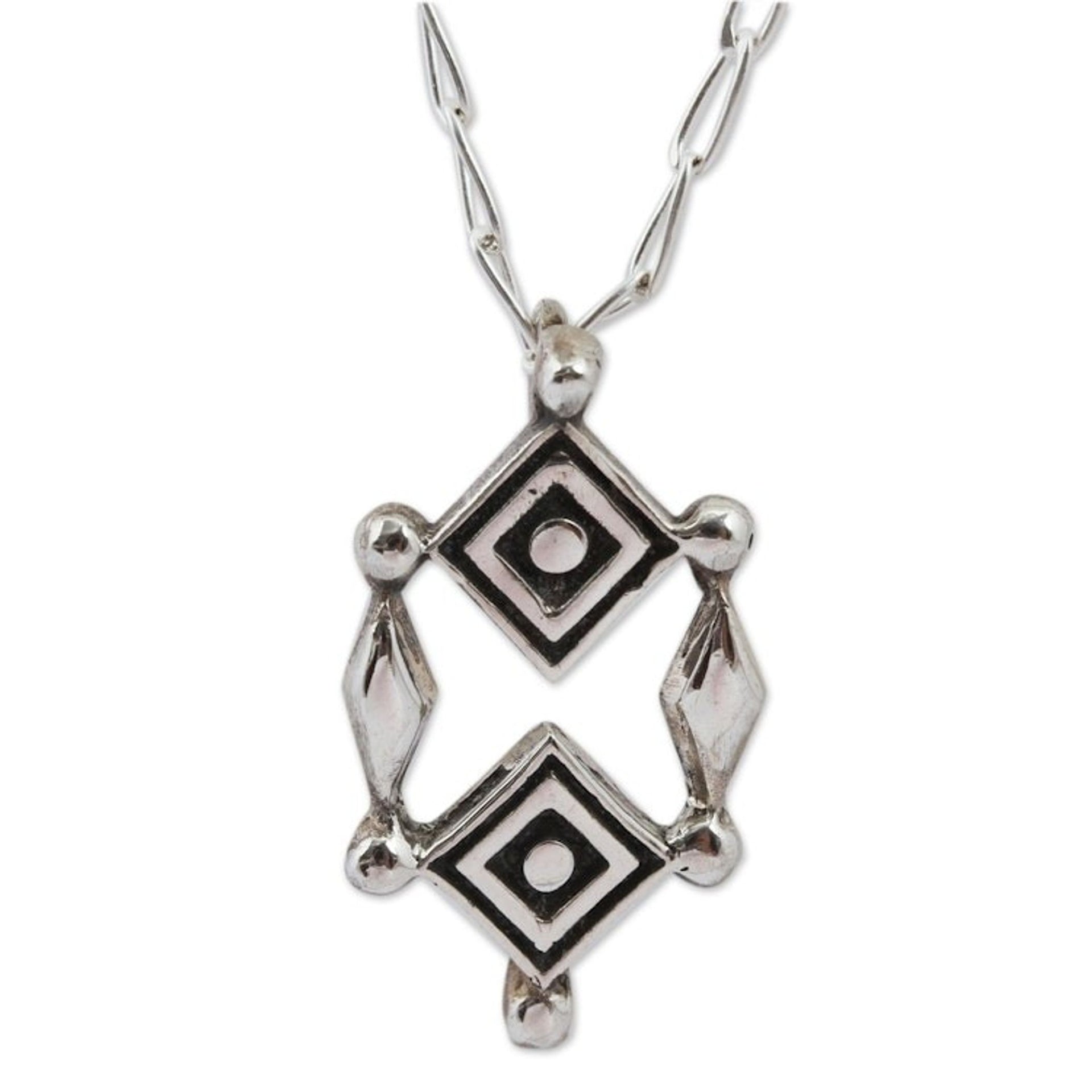 Sterling Silver Ojo de Dios Pendant Necklace from Mexico 'God's Eyes'