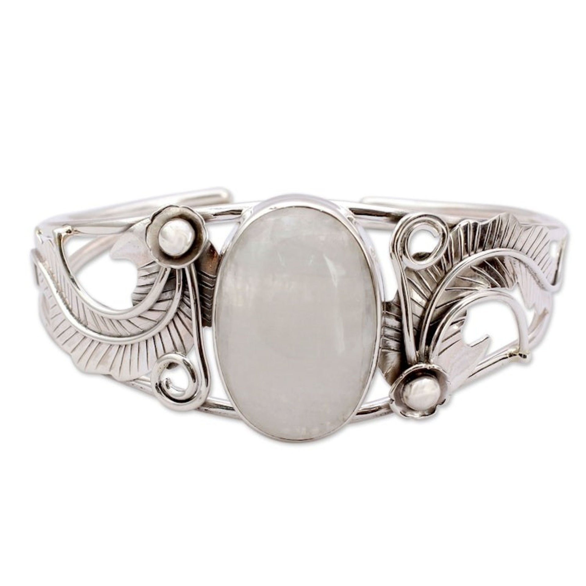 Rainbow Moonstone Cuff Bracelet in Sterling Silver Handmade 'Eternal Glow'