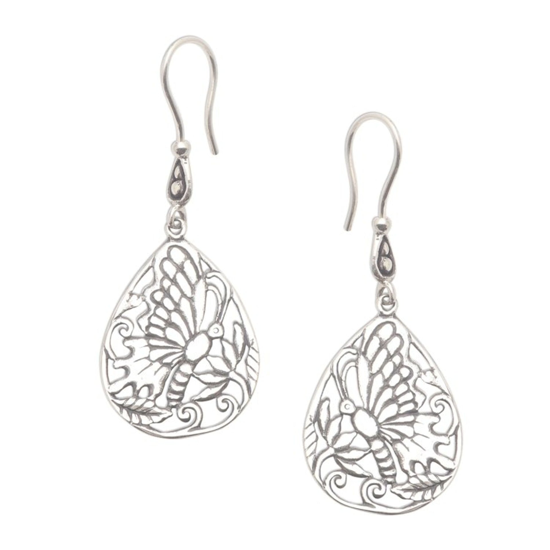 Handmade Silver Butterfly Dangle Earrings 'Butterfly Breeze'