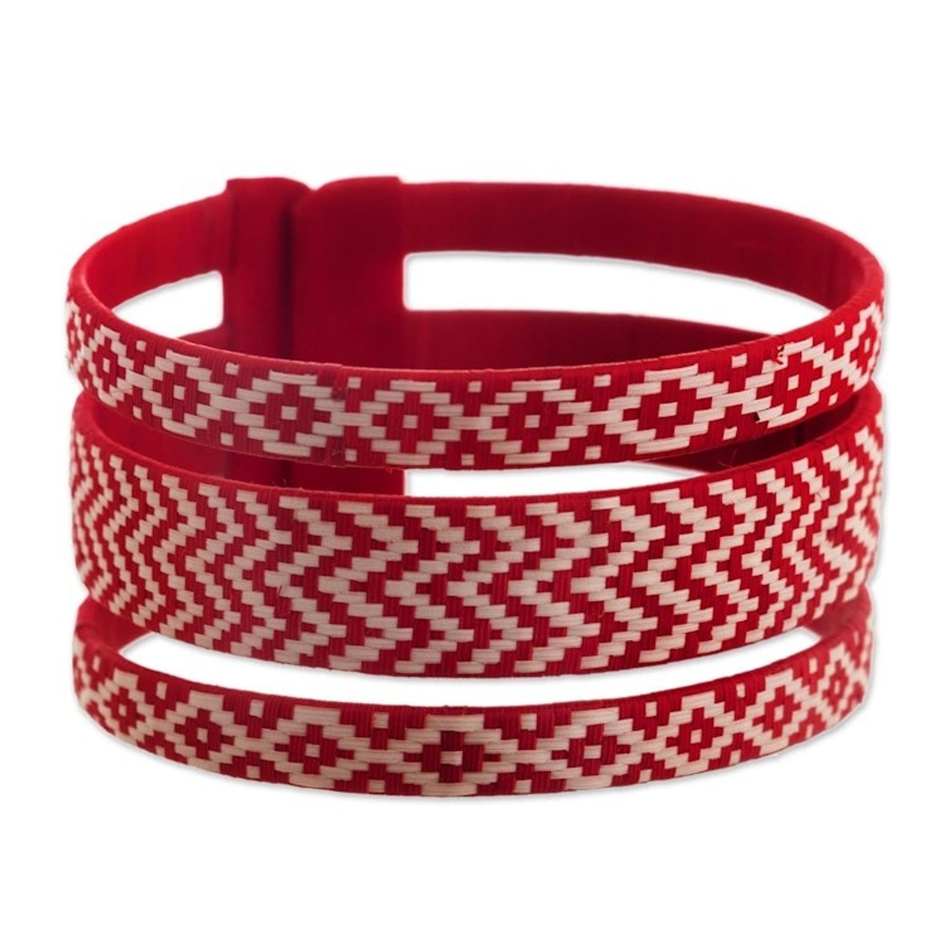 Red and Ivory Natural Fiber Bracelet 'Red River Wisdom'
