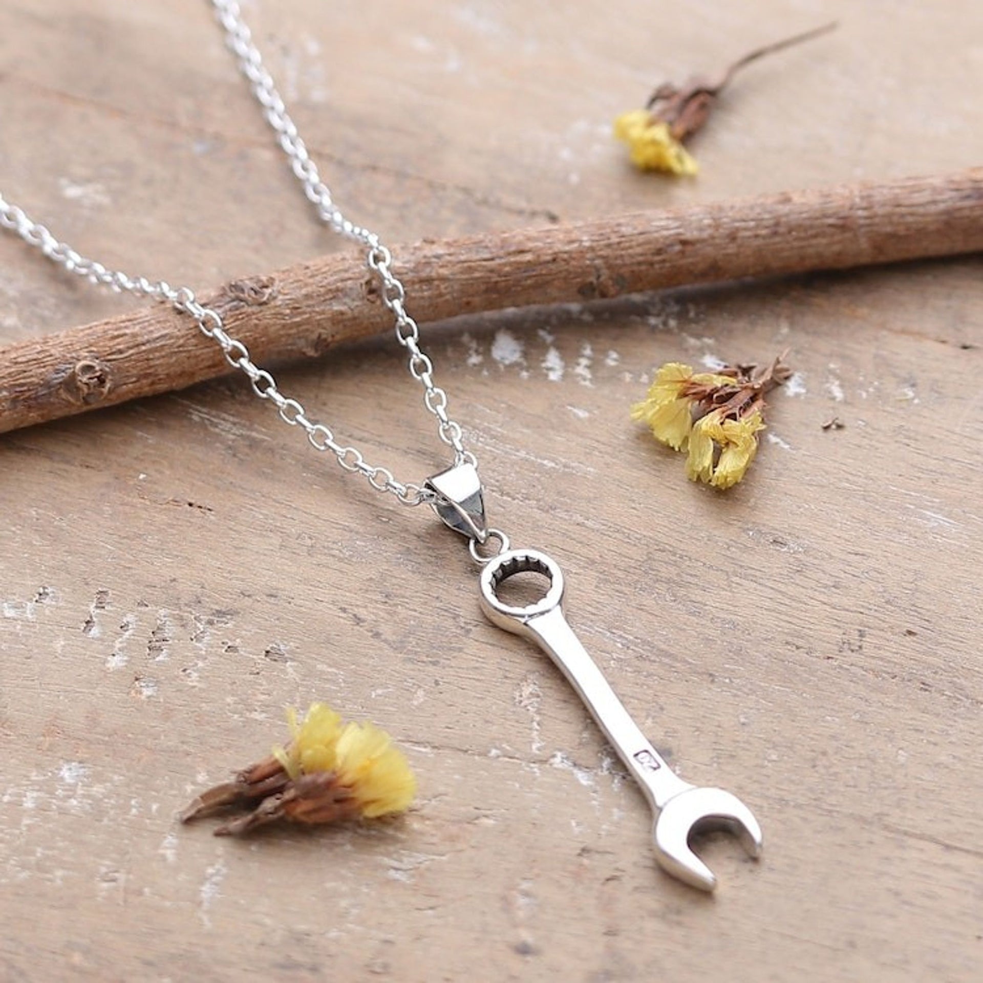 Whimsical Sterling Silver Necklace with Wrench Pendant 'Whimsical Work'