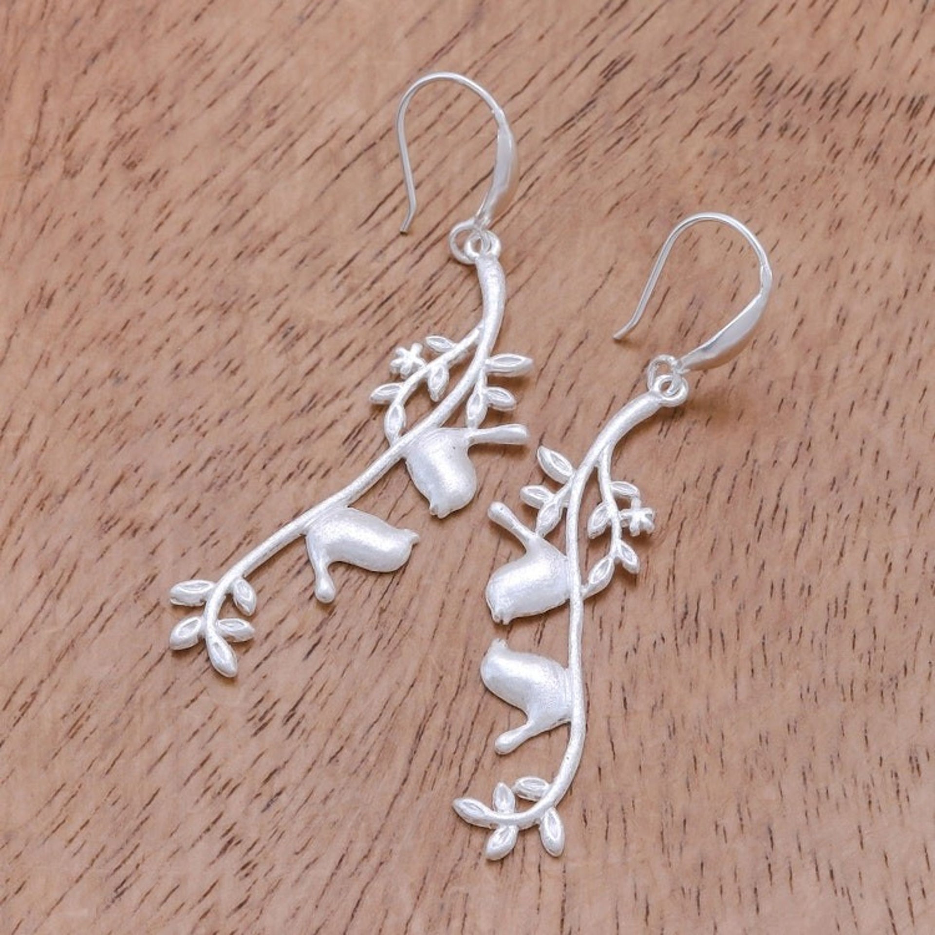 Twin Bird Sterling Silver Dangle Earrings from Thailand 'Twin Birds'