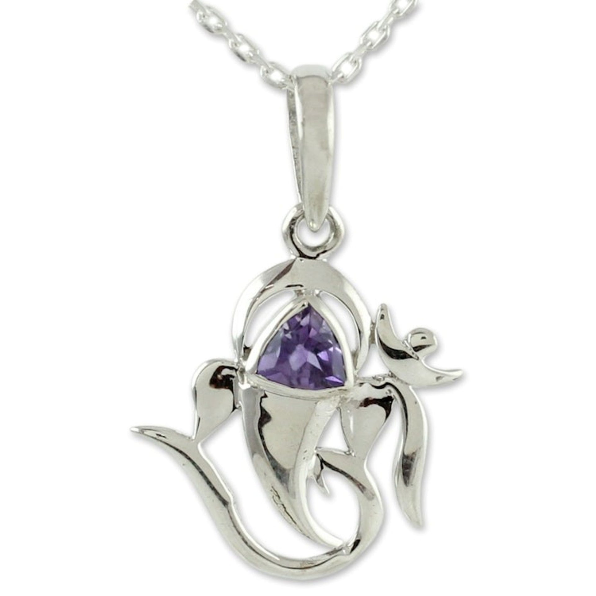 Sterling Silver and Amethyst Necklace Hindu Jewelry 'Mystical Ganesha'