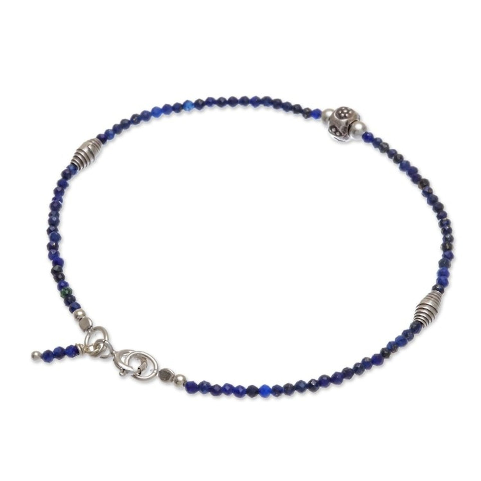 Handmade Lapis Lazuli and Silver Beaded Bracelet 'Good Vibrations in Blue'