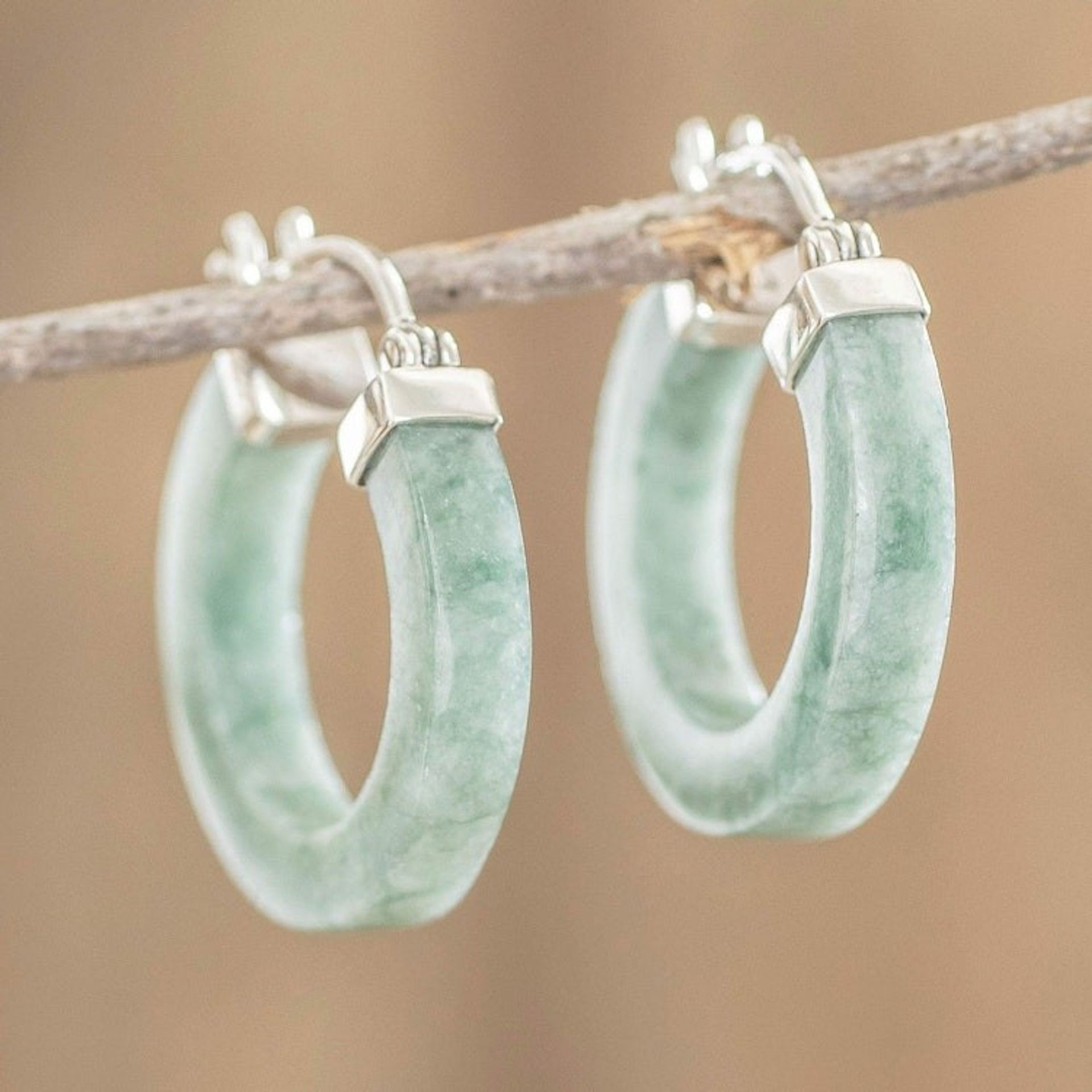 Light Green Jade Hoop Earrings 'Conexion in Light Green'