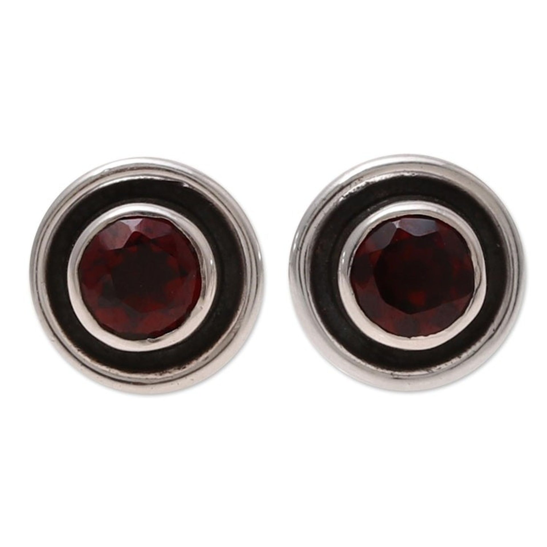 Circular Faceted Garnet Stud Earrings from India 'Framed Sparkle'