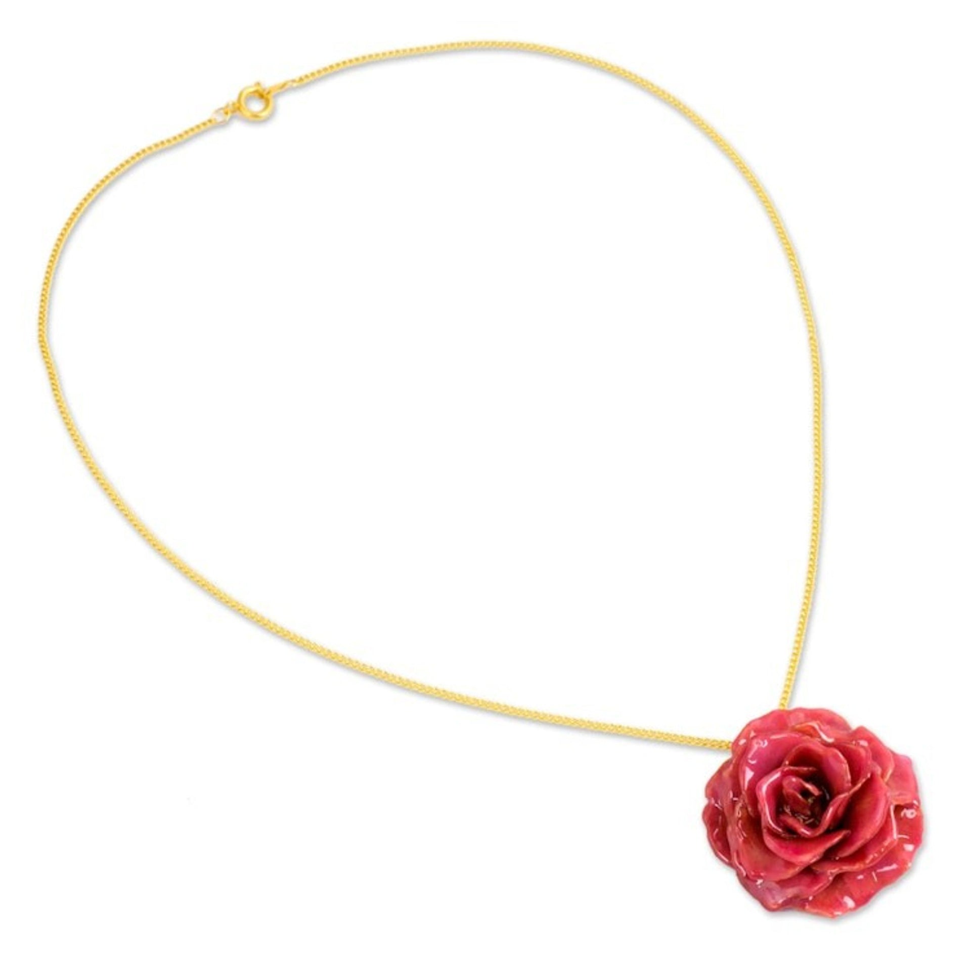Handcrafted Natural Flower Pendant Necklace 'Sweet Pink'