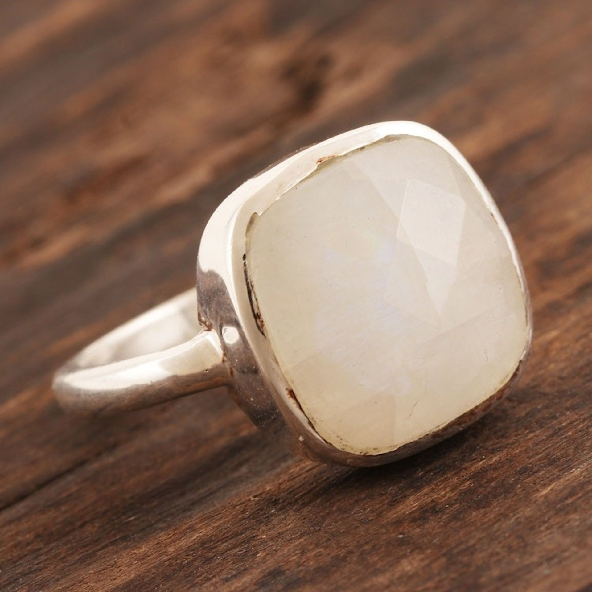 Sterling Silver and Rainbow Moonstone Cocktail Ring 'Misty Poetry'