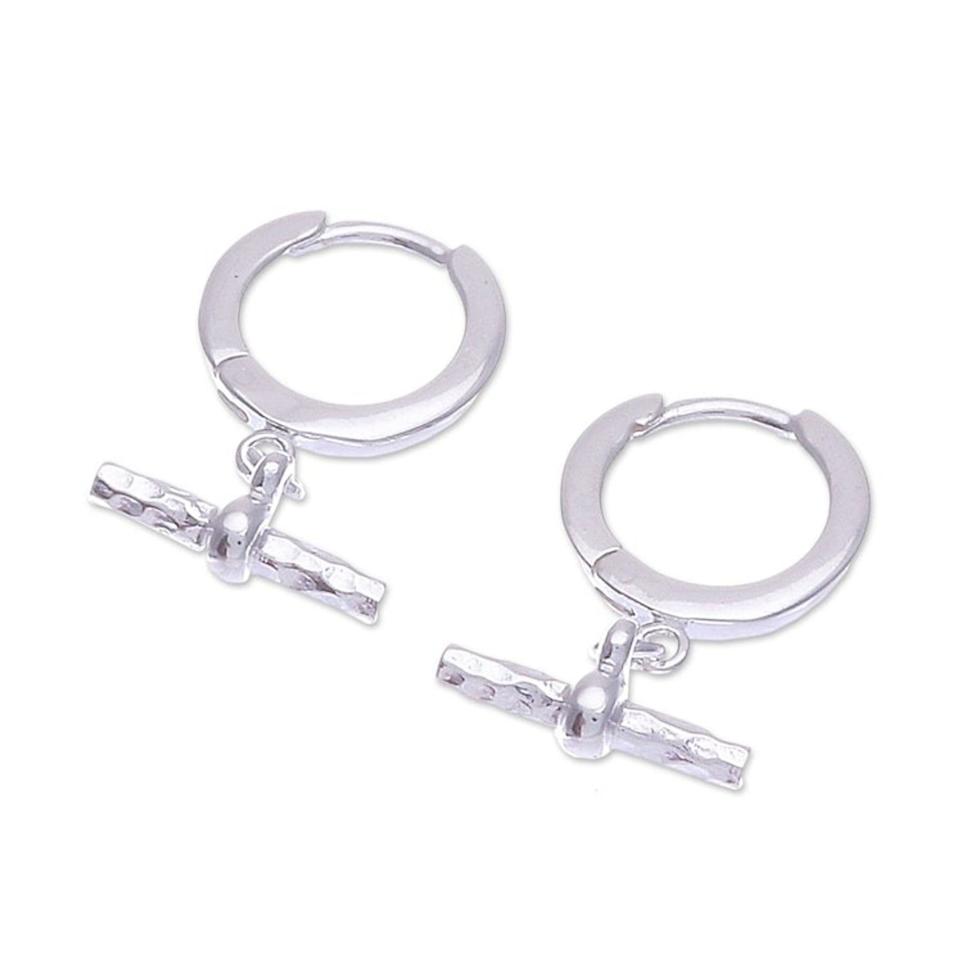Modern Hammered Polished Sterling Silver Hoop Earrings 'Chic Spell'