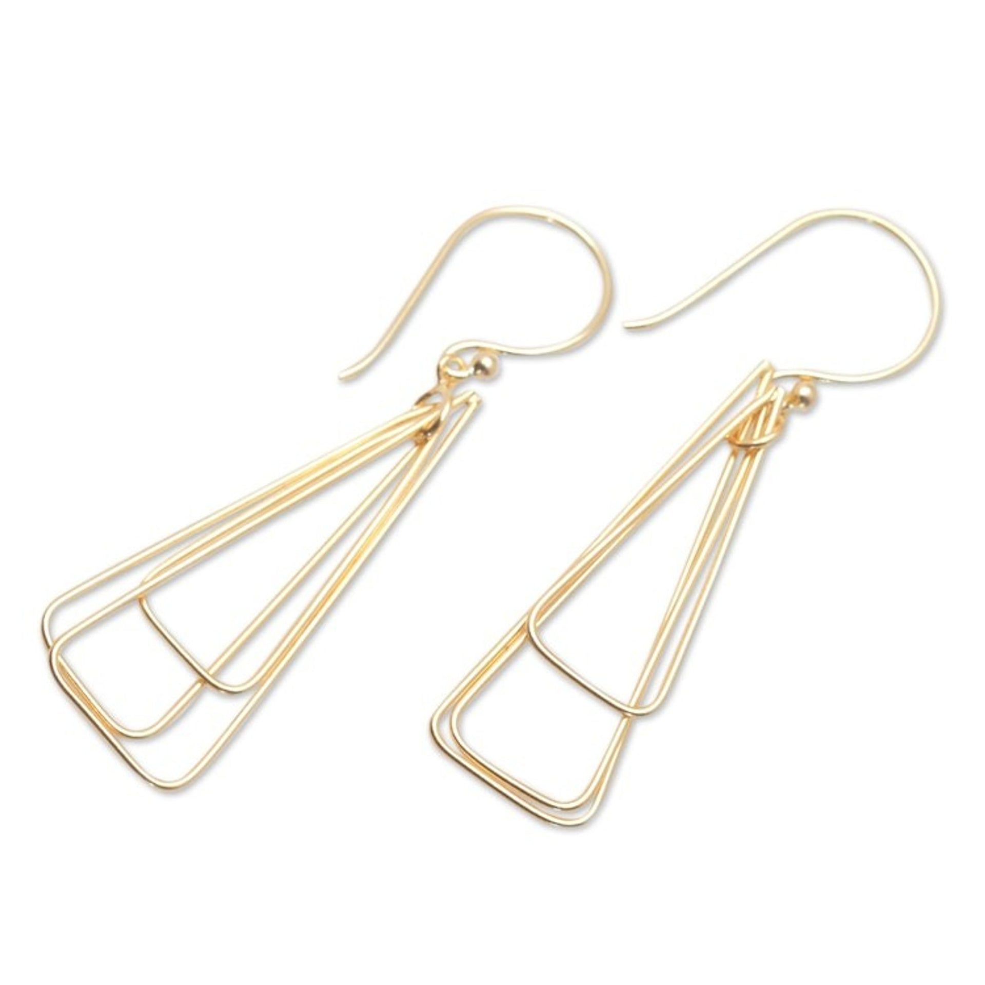 18k Gold-Plated Brass Triangle Dangle Earrings from Bali 'Pyramid Queen'