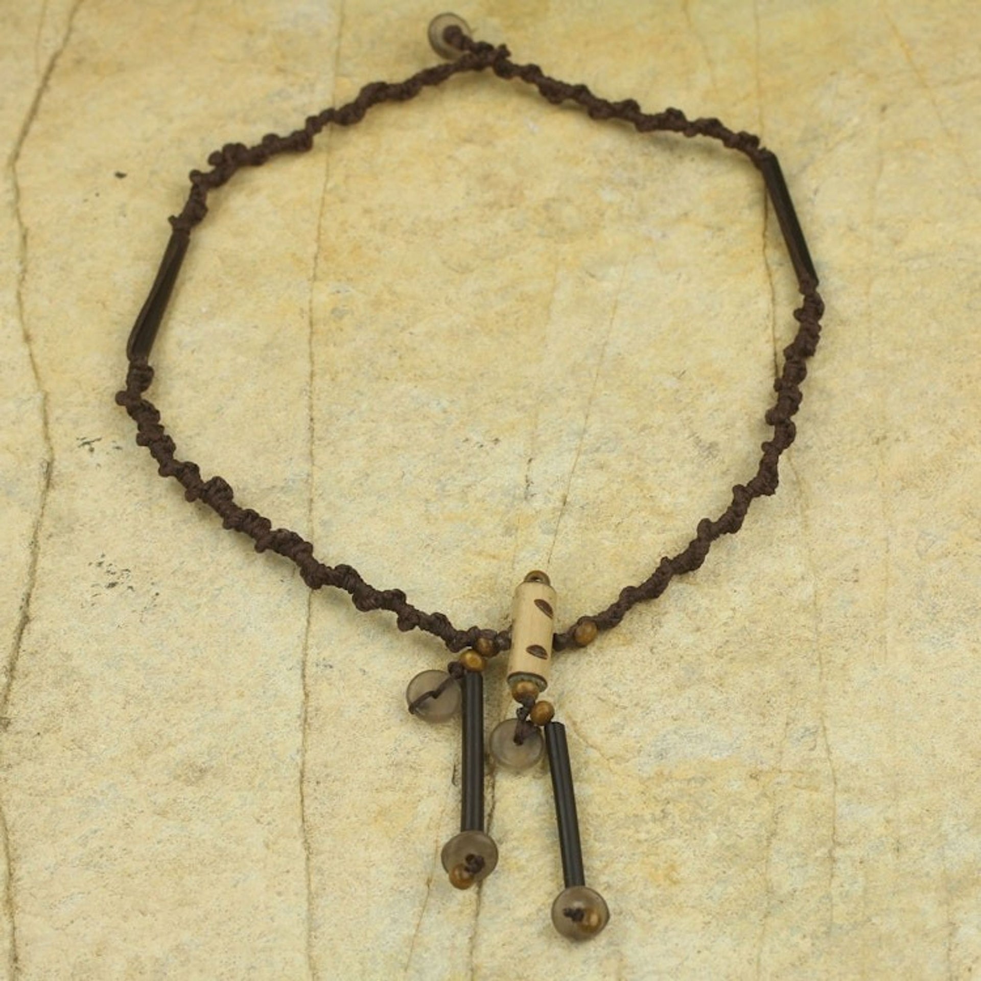Artisan Crafted Bamboo and Recycled Glass Necklace 'African Twist'