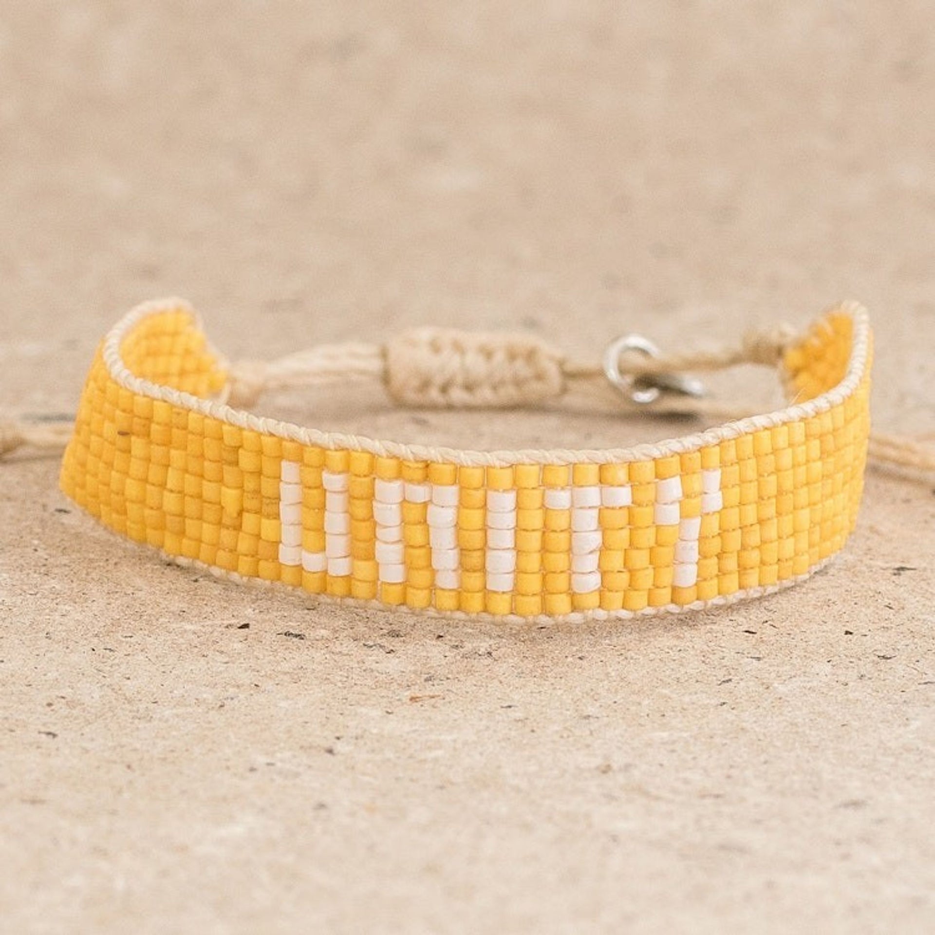 Yellow and White Glass Bead Bracelet Saying Unity 'Unity in Yellow'