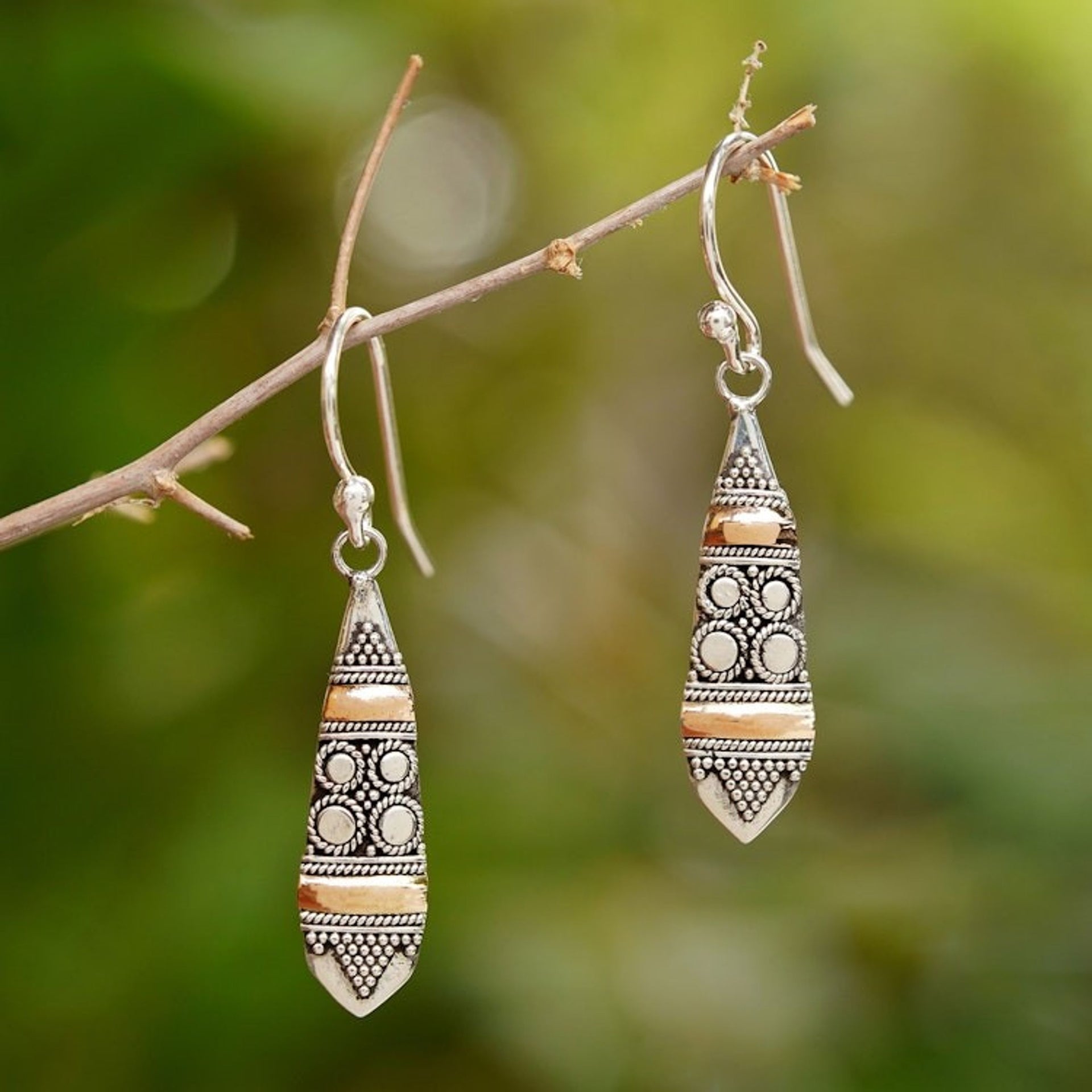 Sterling Silver 18k Gold Accent Dangle Earrings 'Fireflies'