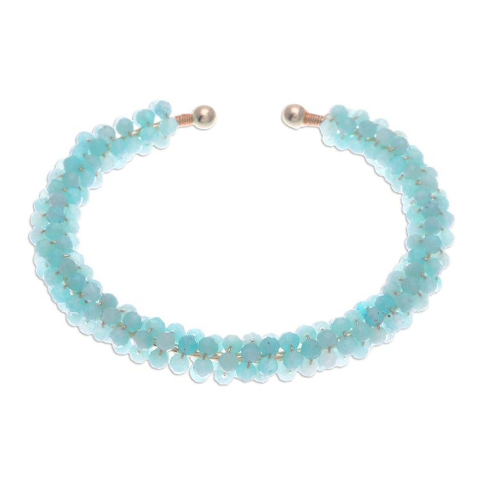 Quartz Copper Wire Beaded Cuff Bracelet with Brass Fixtures 'Breathtaking Beauty'