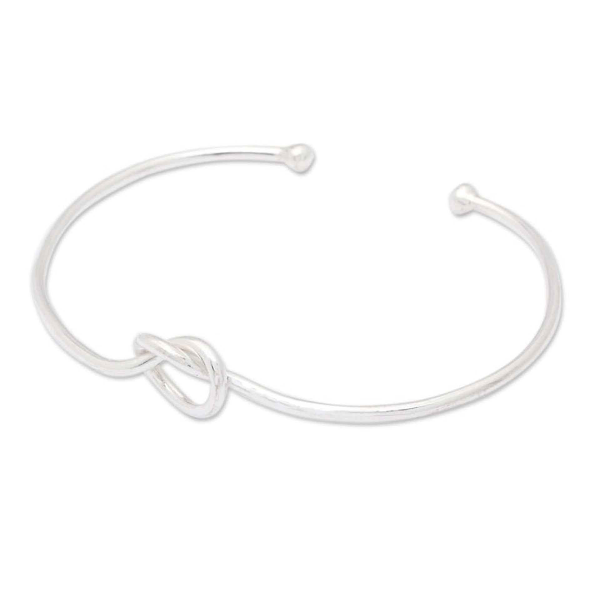 High-Polished Minimalist Knot Sterling Silver Cuff Bracelet 'Twisted Directions'