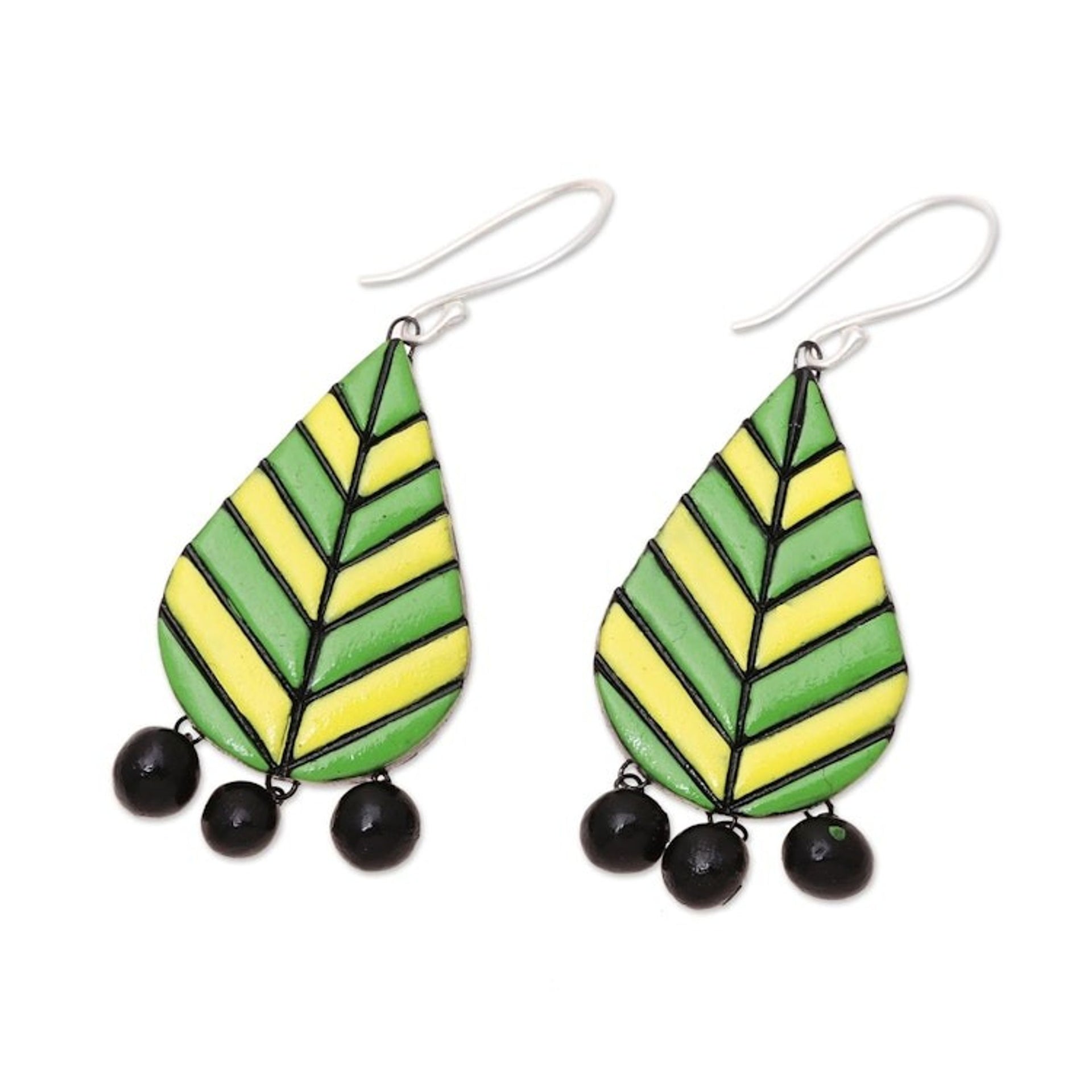 Leaf-Shaped Ceramic Chandelier Earrings from India 'Dainty Leaves'