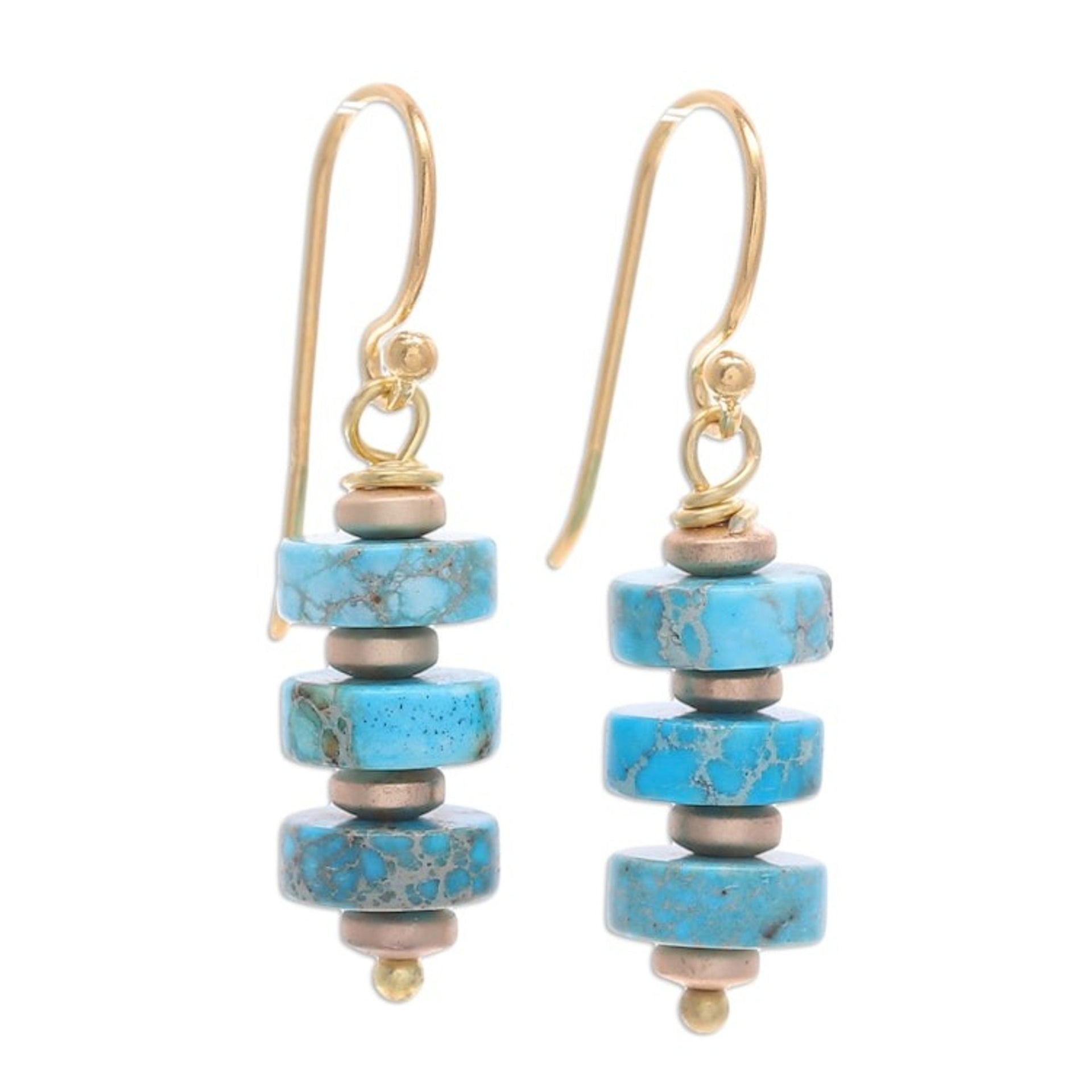 18k Gold-Plated Dangle Earrings with Hematite Beads 'Lagoon Bohemian'
