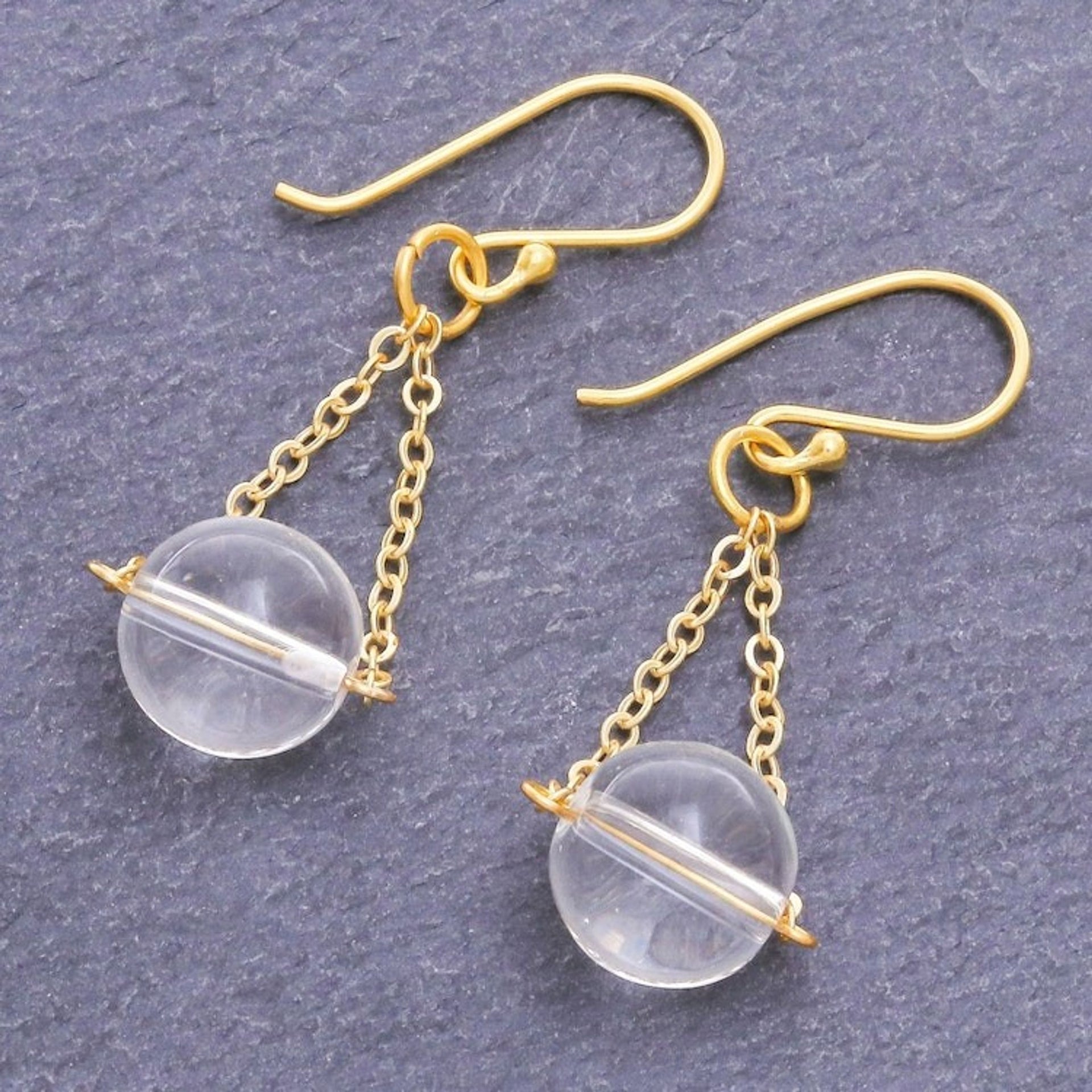 Gold-Plated Sterling Silver and Quartz Dangle Earrings 'Clear Night Sky'