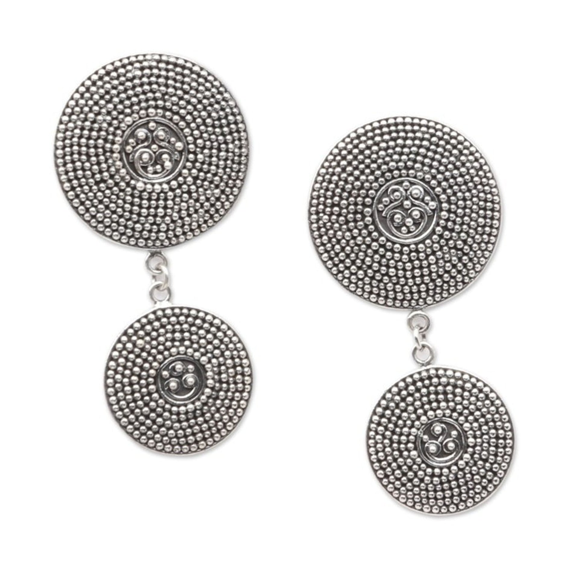 Sterling Silver Speckled Dangle Earrings from Bali 'Speckled Shield'
