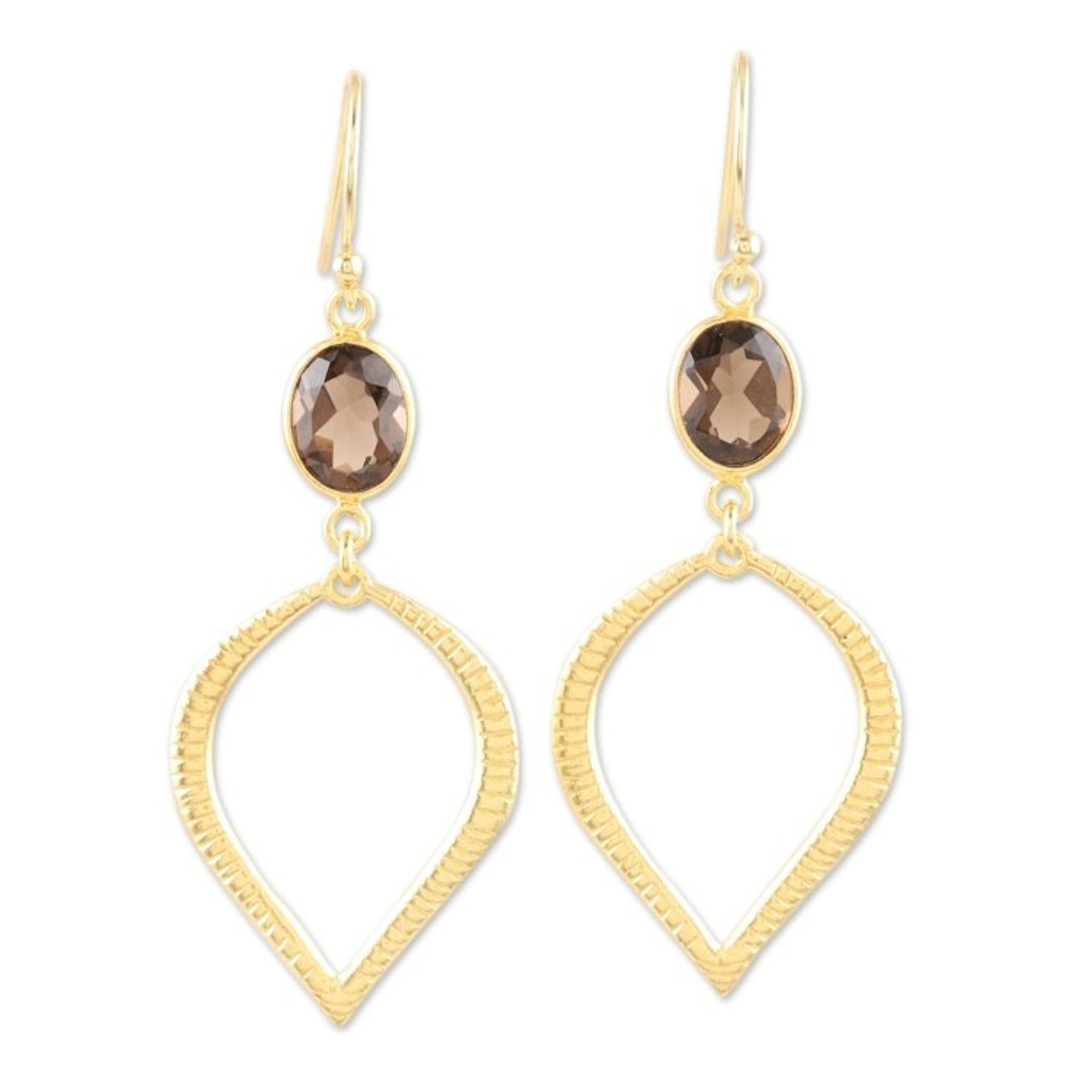 Handcrafted 22k Earrings with Smoky Quartz 'Glittering Petal'