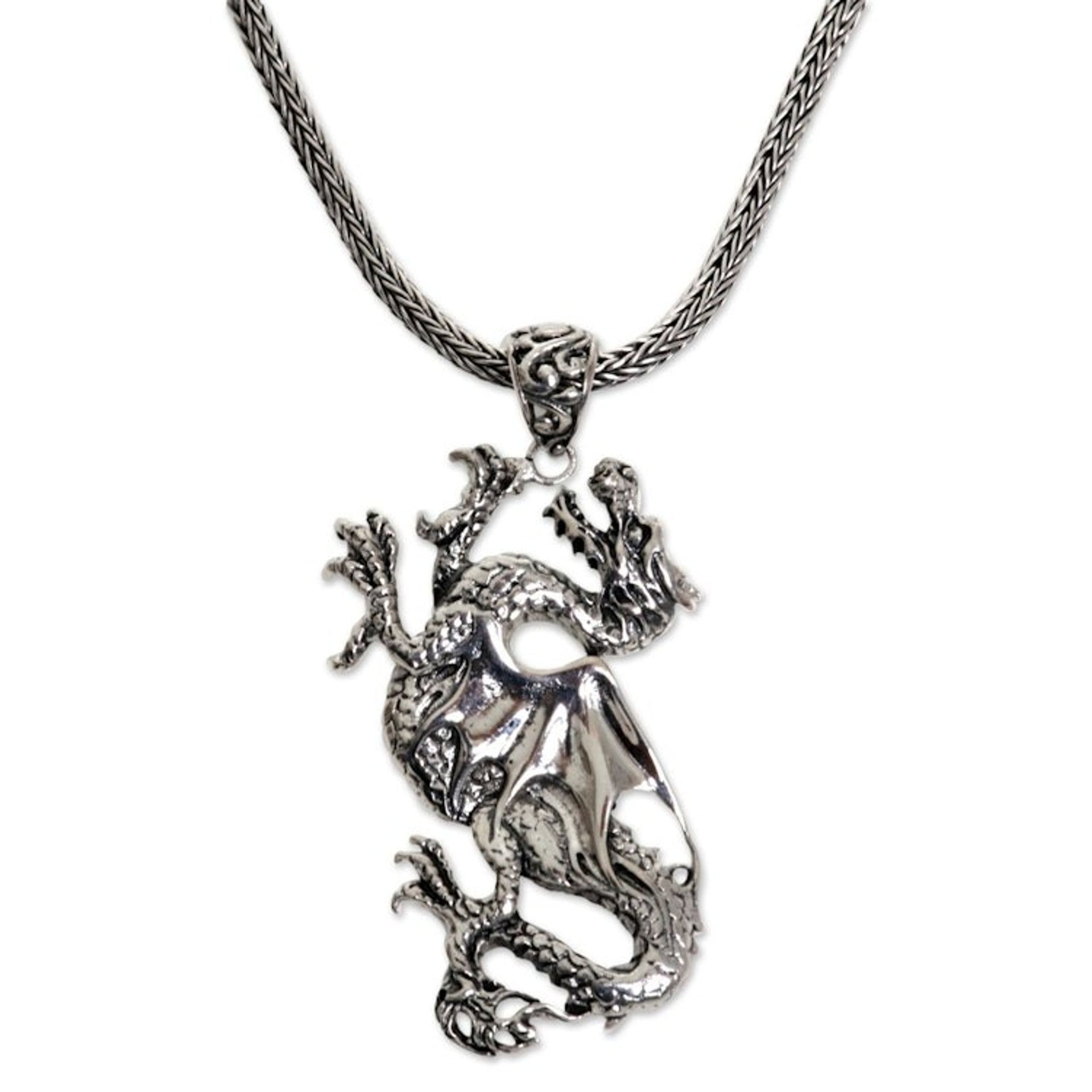 Handmade Indonesian Sterling Silver Pendant Dragon Necklace 'Dragon Rage'