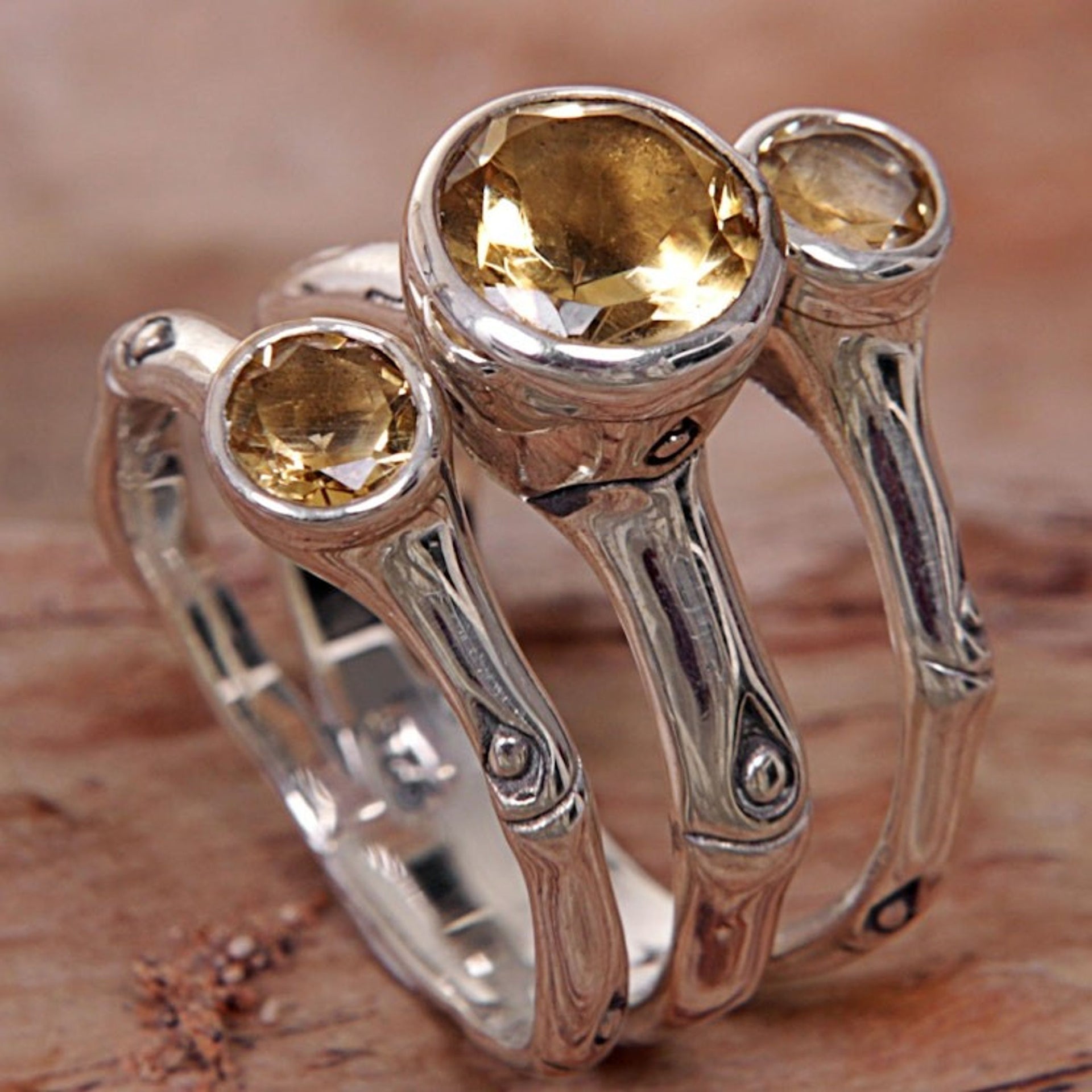 Hand Made Citrine Sterling Silver Multistone Ring Indonesia 'Bamboo Dew'