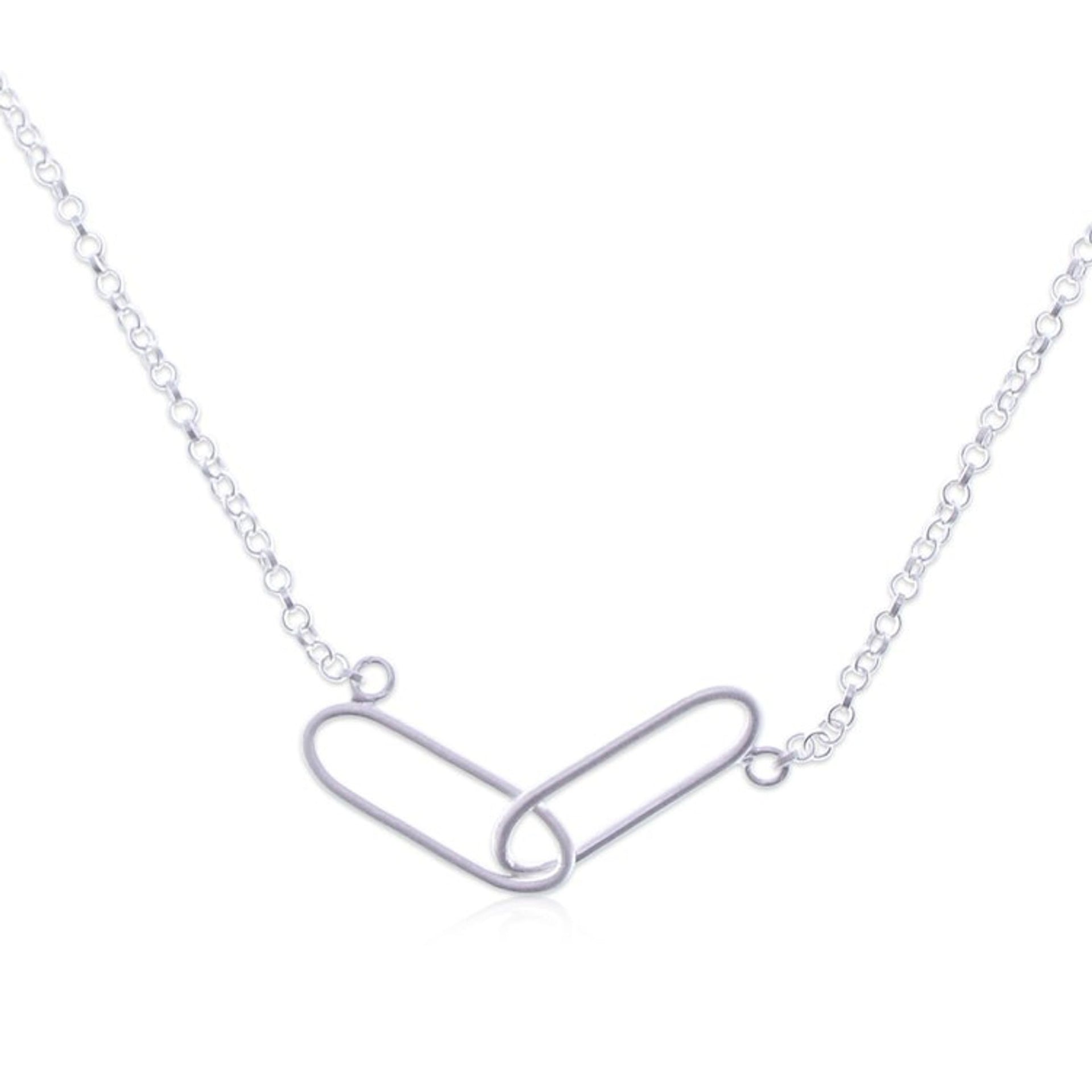 Paper Clip-Themed Modern Sterling Silver Pendant Necklace 'Linked Look'