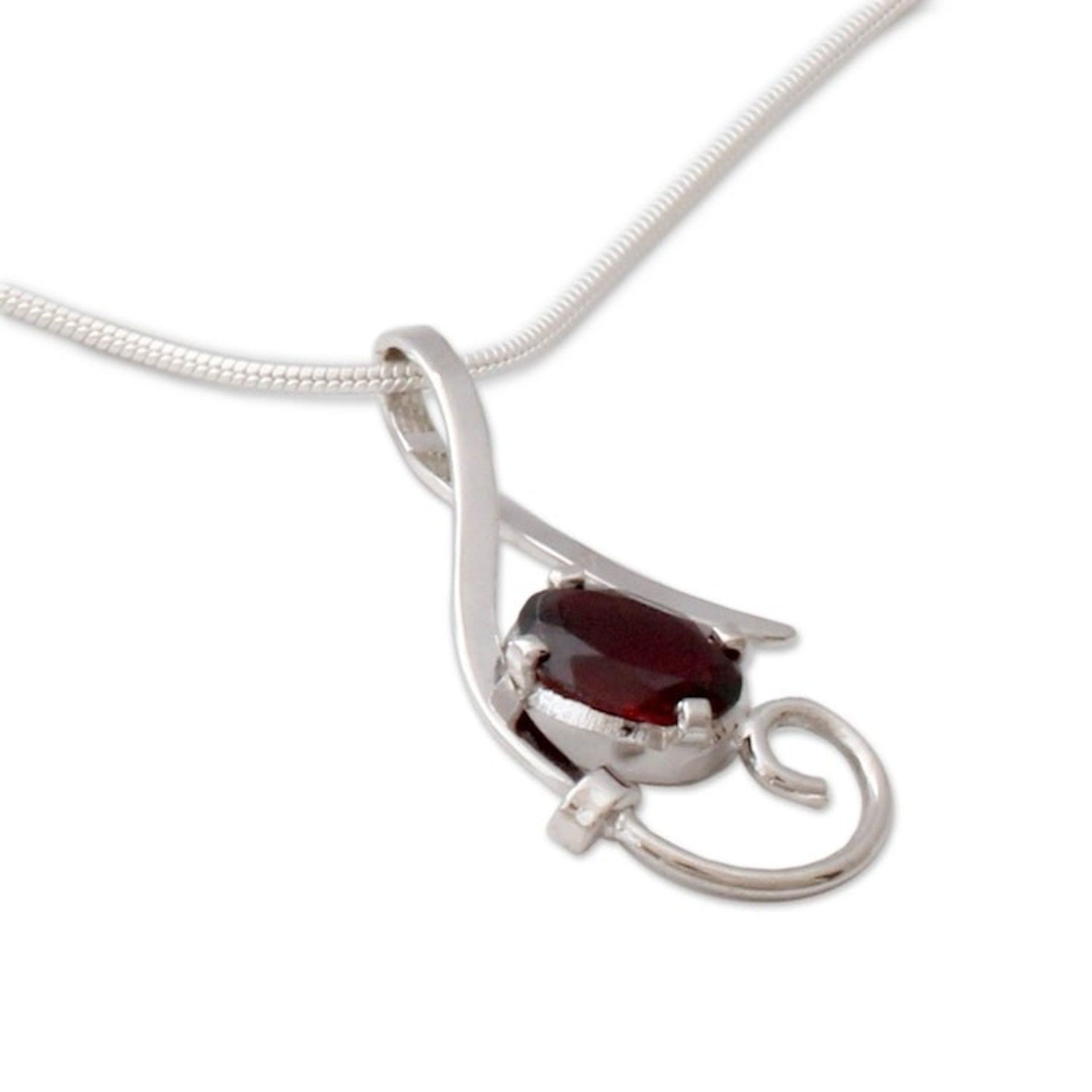 Sterling Silver and Garnet Necklace Modern Necklace 'Fire of Romance'