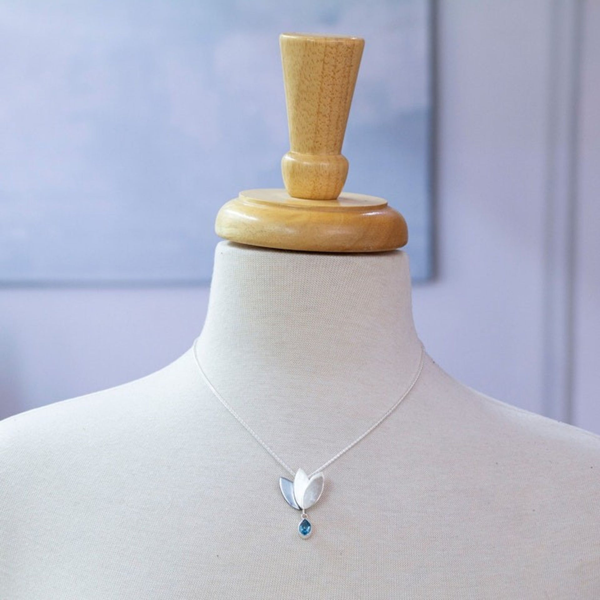 Artisan Crafted Floral Fine Silver Blue Topaz Necklace 'Mixtec Tulip'