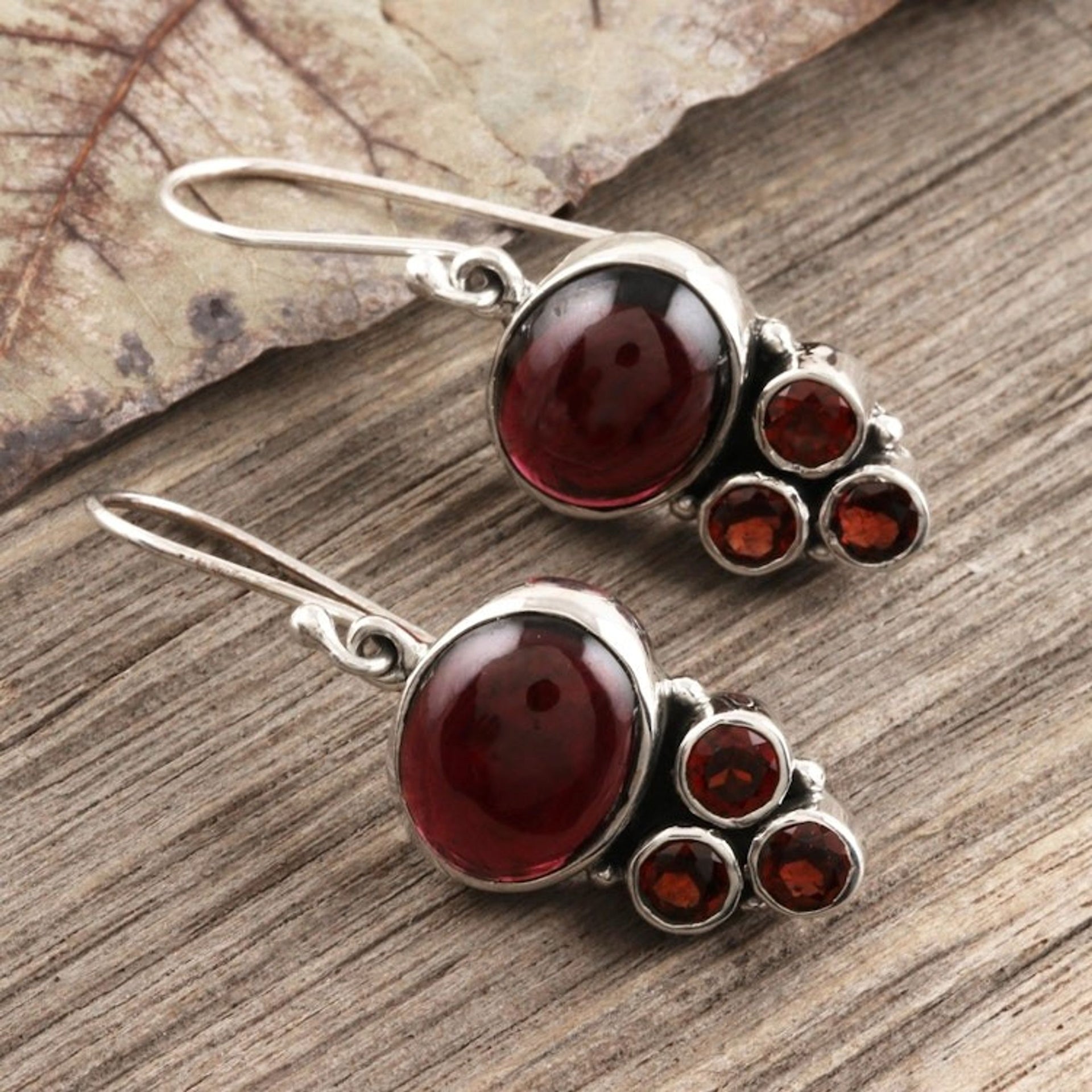 Multi-Stone Garnet Dangle Earrings 'Old Flame'