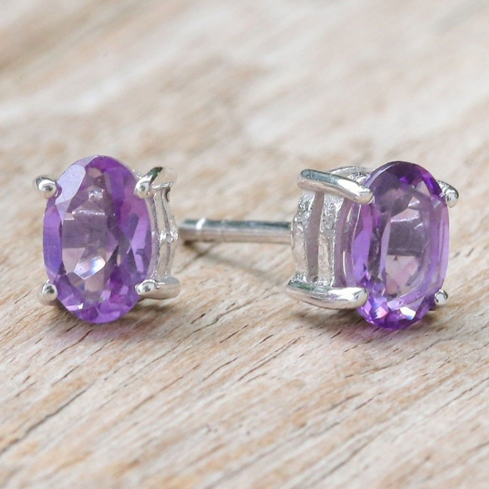 Sterling Silver Stud Earrings with Faceted Amethyst Gems 'Wisdom Maiden'