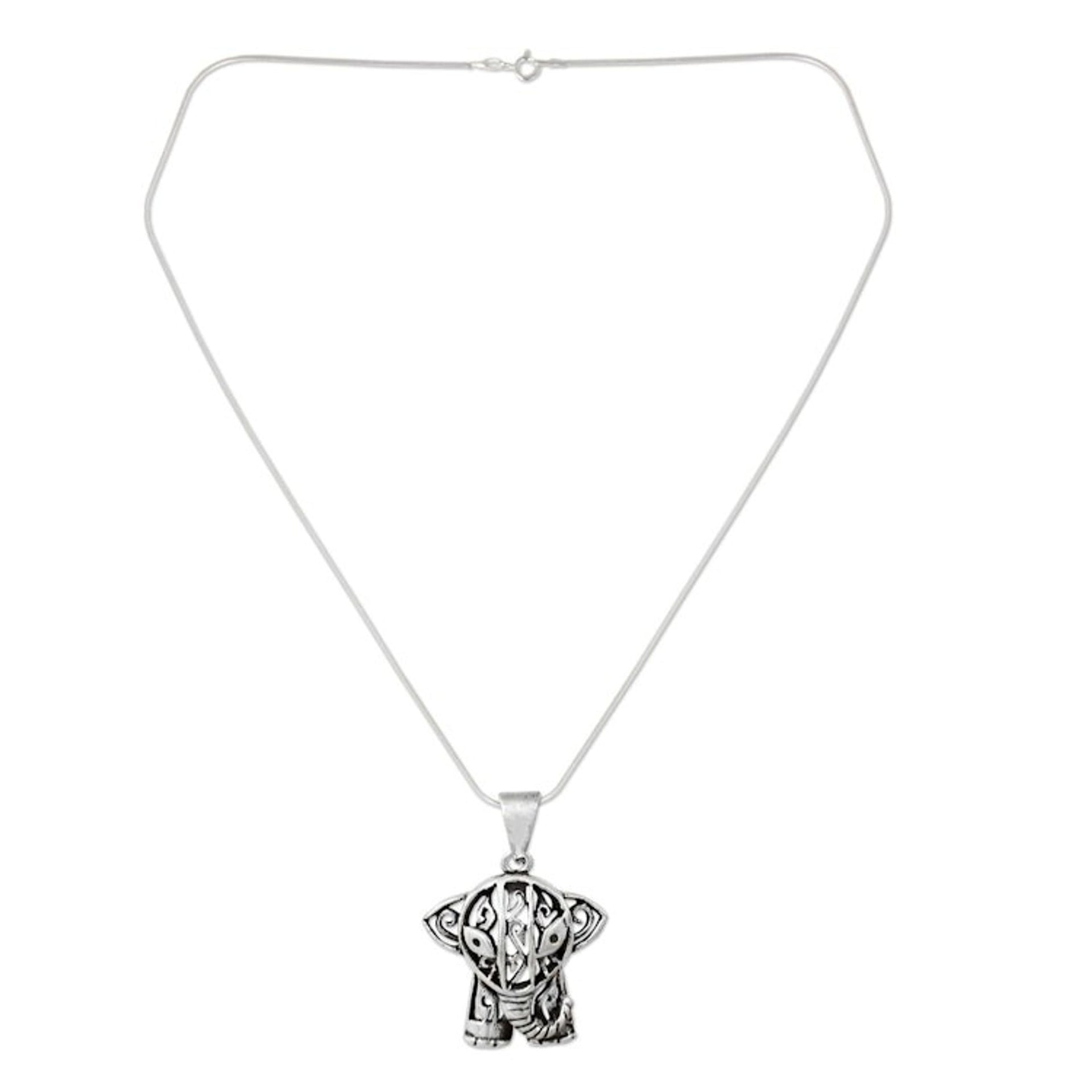 Hand Crafted Sterling Silver Necklace with Elephant Pendant 'Elephant Gaze'