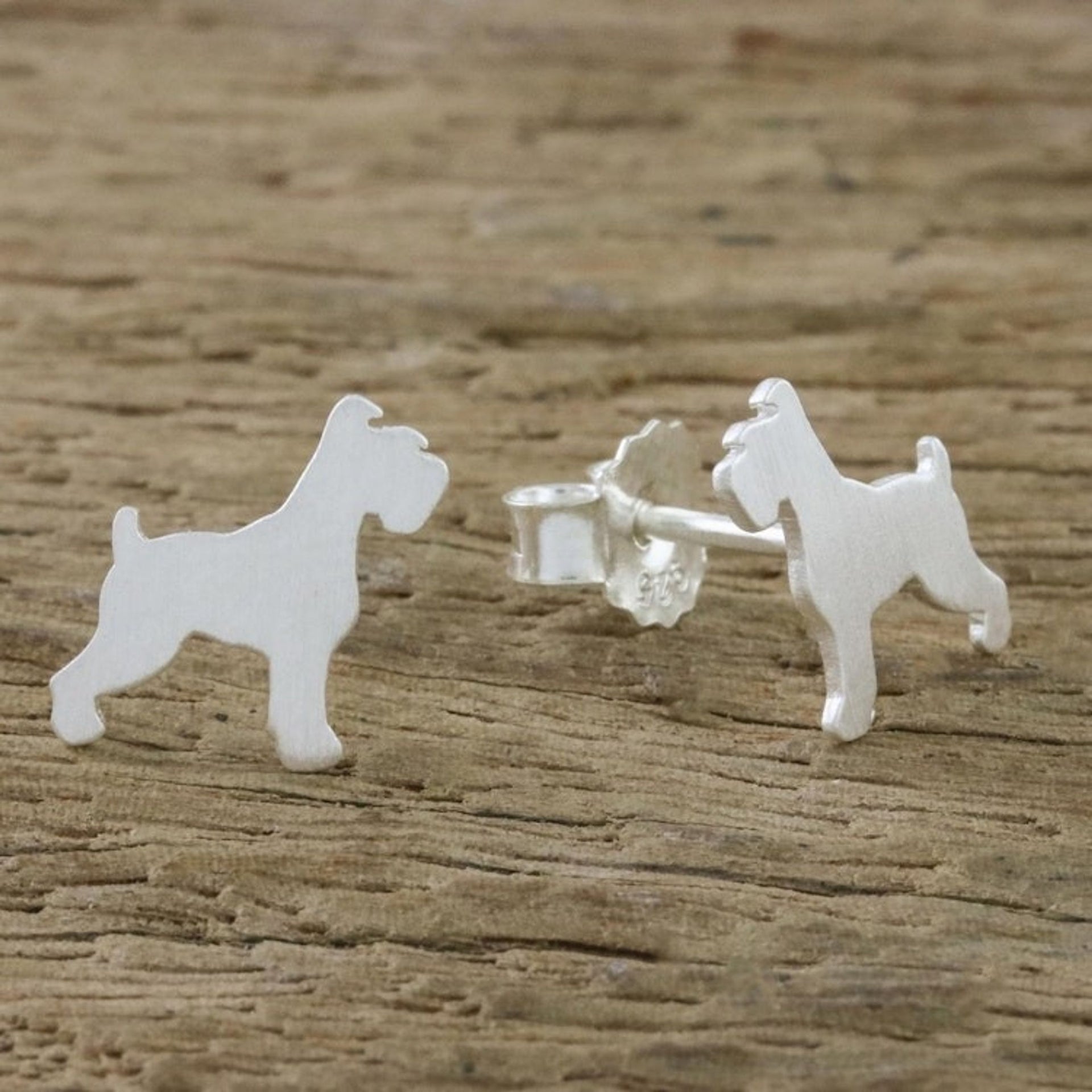 Schnauzer Sterling Silver Stud Earrings from Thailand 'Schnauzer'