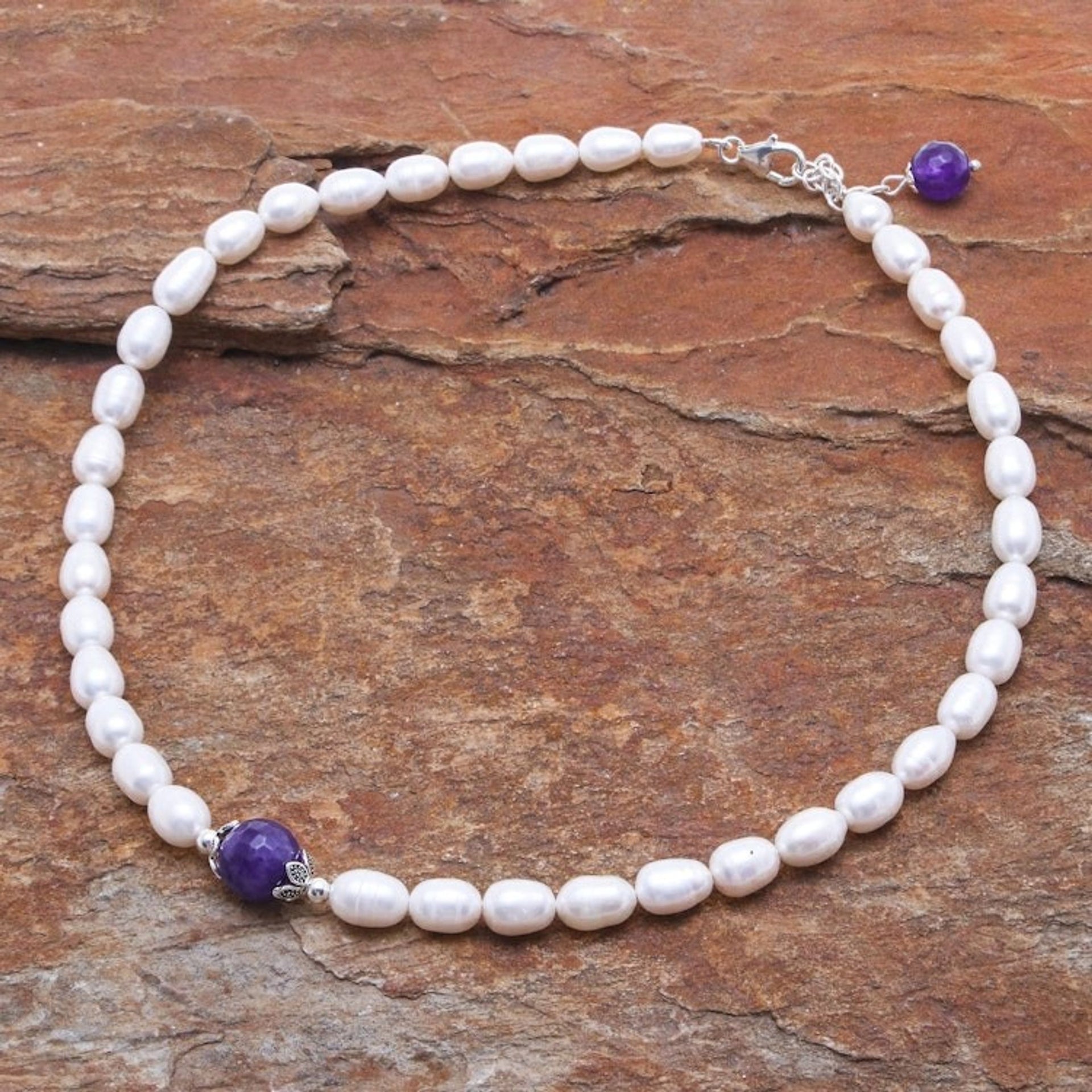 Cultured Pearl and Amethyst Pendant Necklace 'Sea Throne'