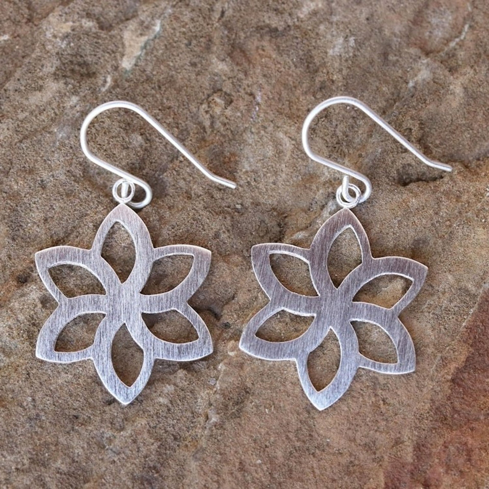 Handmade Brushed Sterling Silver Flower Earrings 'Thai Jasmine'