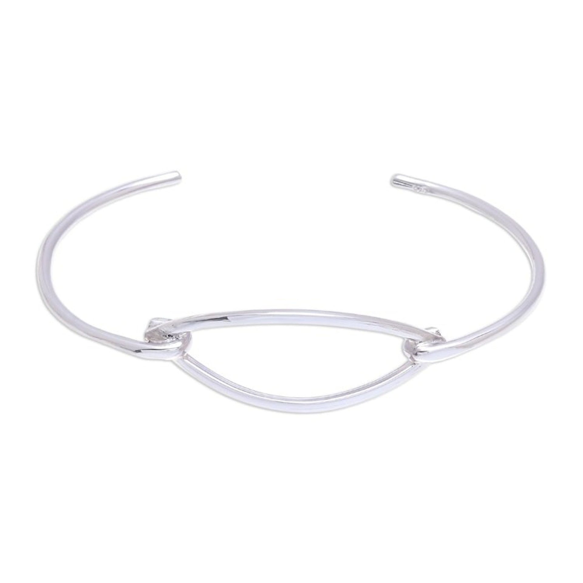 Modern Sterling Silver Cuff Bracelet with a Wide Pendant 'Wide Space'