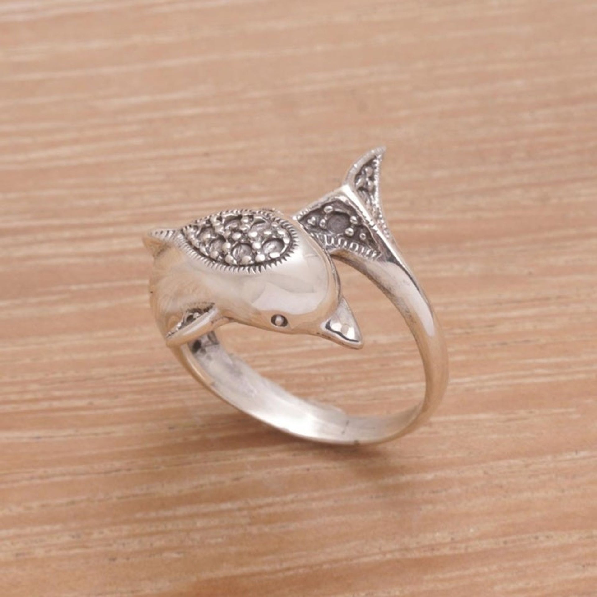 Artisan Crafted Sterling Silver Dolphin Cocktail Ring 'Soaring Dolphin'