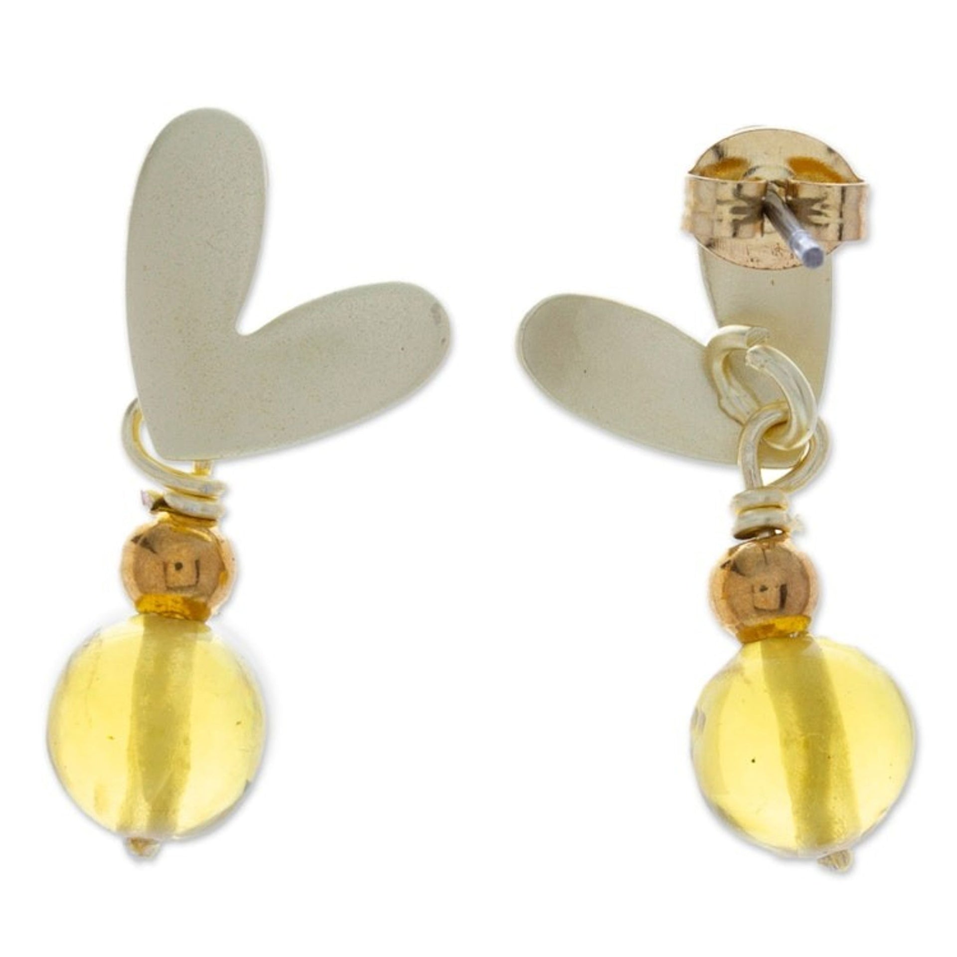 Romantic 14k Gold-Plated Natural Amber Dangle Earrings 'Intense Romance'