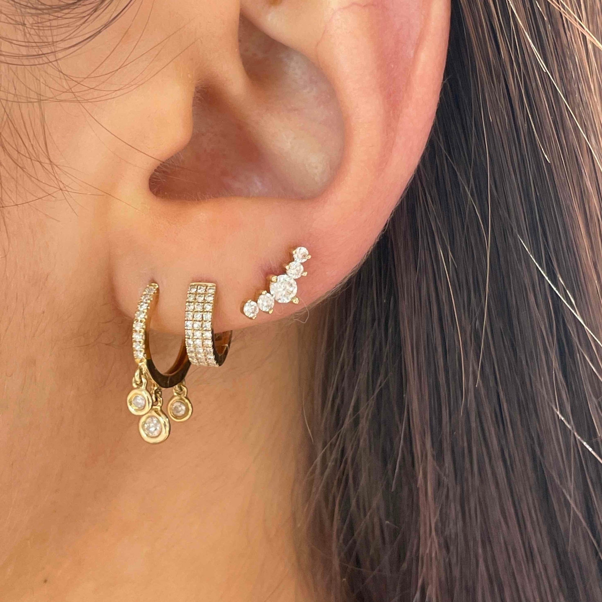 Gold Cluster Diamond Graduated Climber Earring