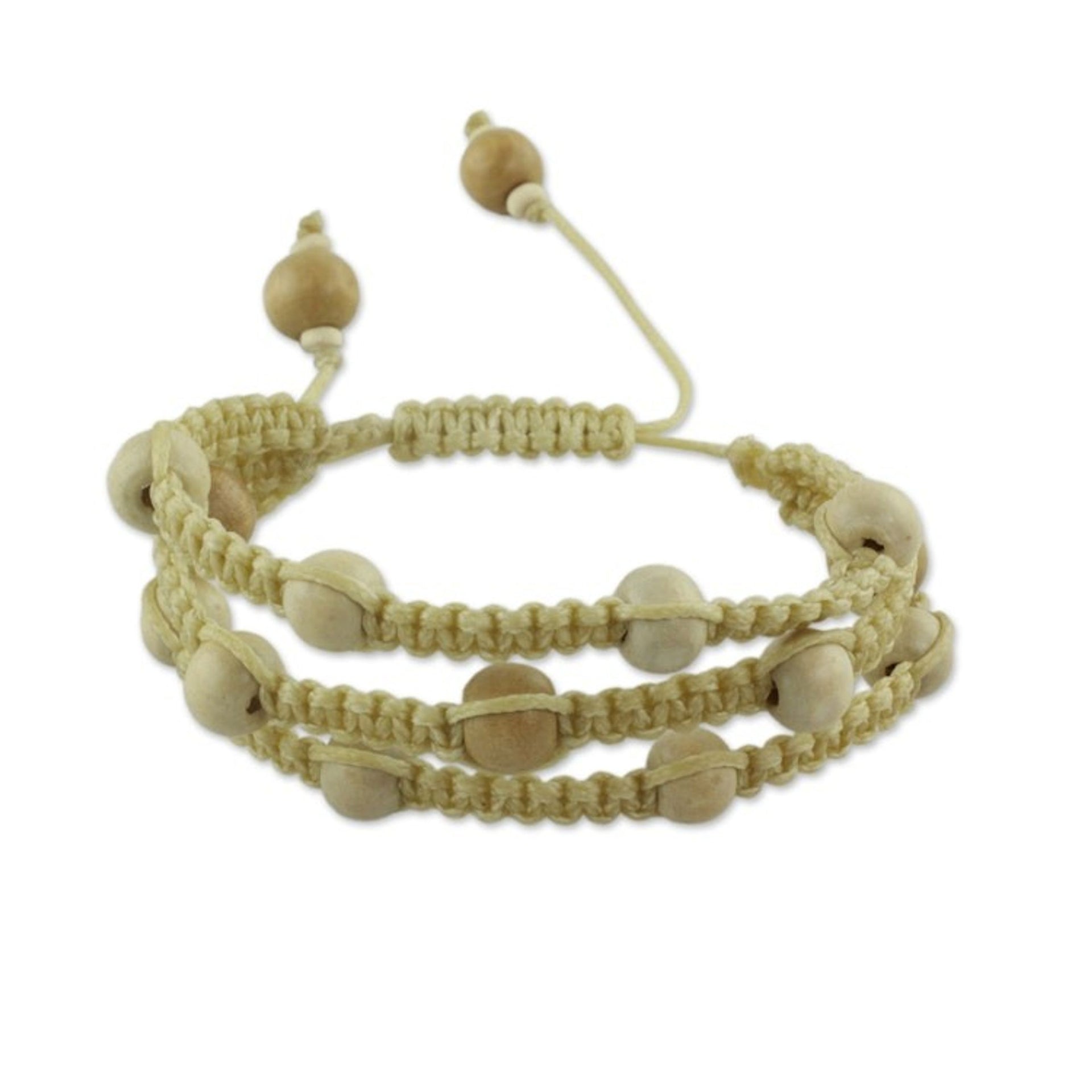 Fair Trade Macrame Wood Bead Shambhala-style Bracelet 'Peaceful Spirit'