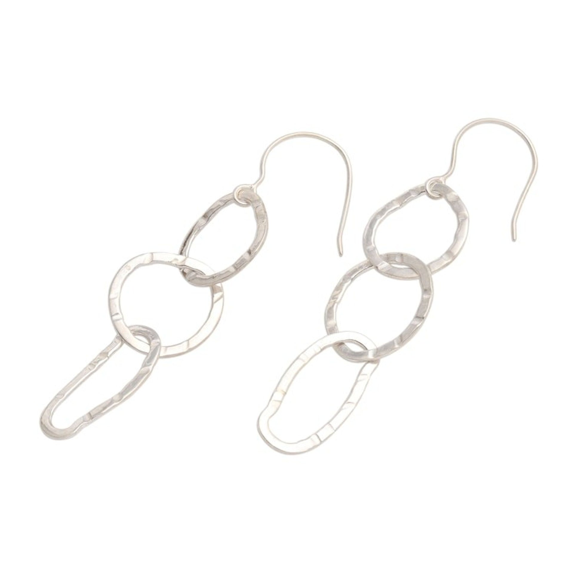 Handmade Triple Loop Sterling Silver Dangle Earrings 'Irregular Beauty'