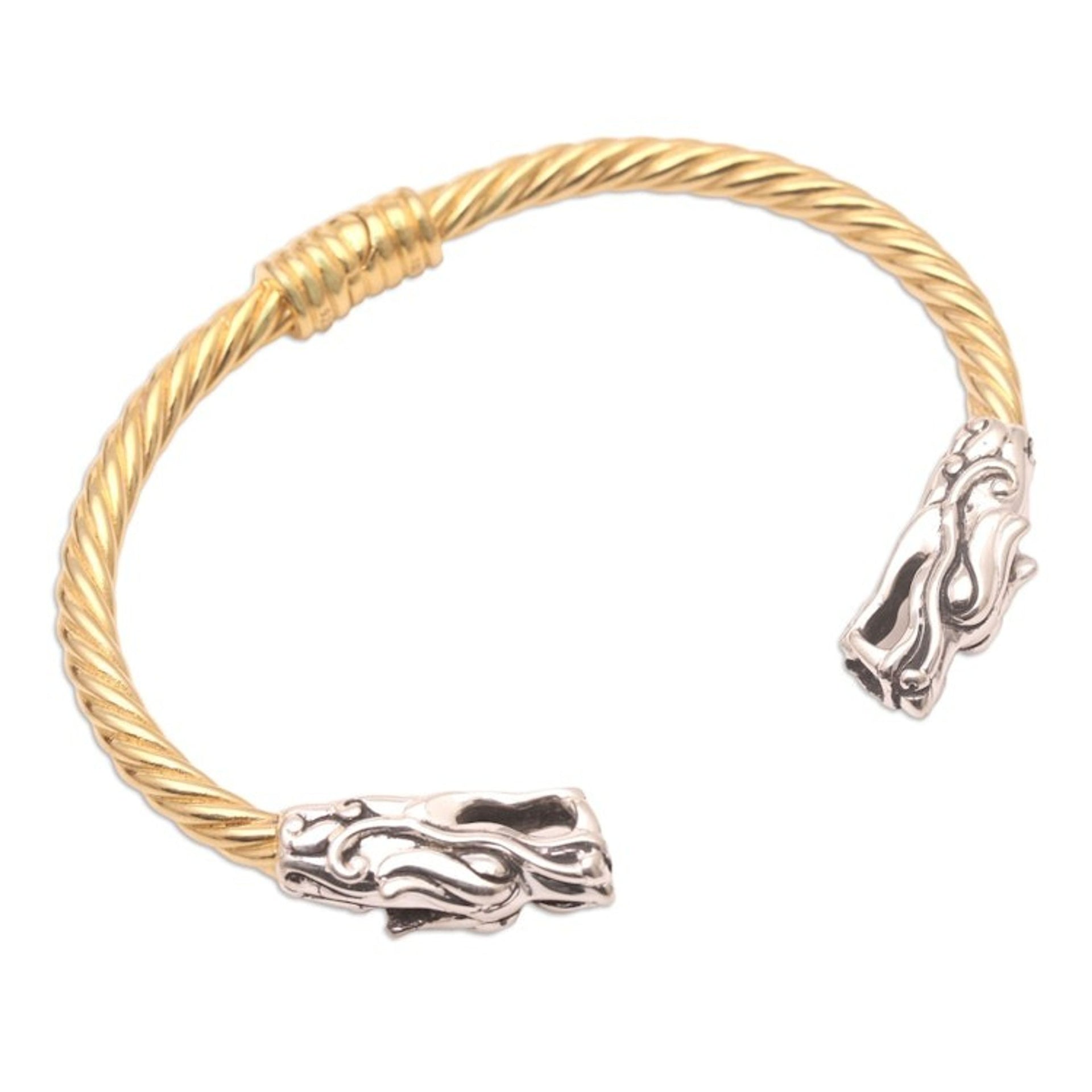 Men's Gold-Plated Sterling Silver Cuff Bracelet 'Dragon's Treasure'