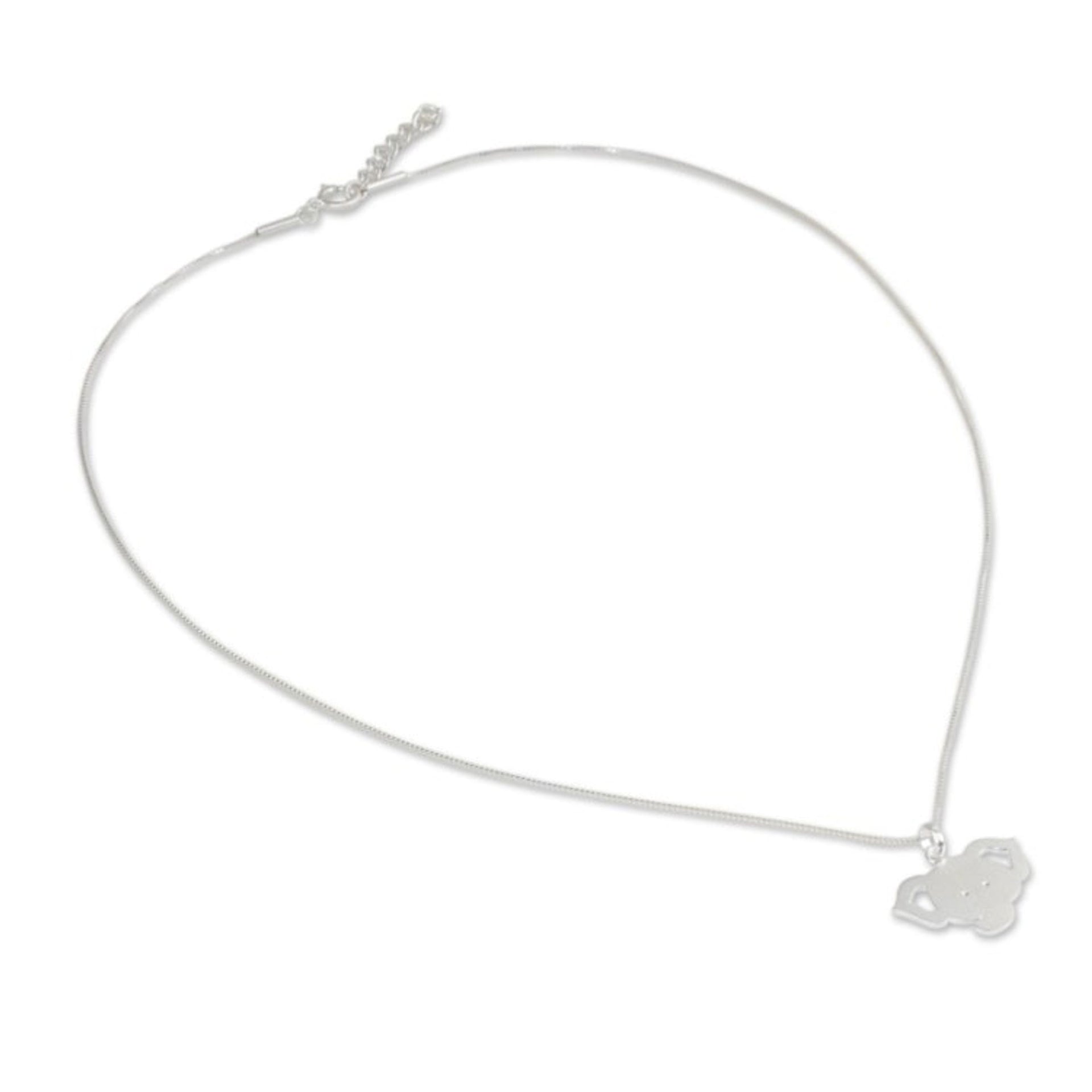 Thai Elephant Pendant Necklace in Brushed Sterling SIlver 'Elephant Baby'