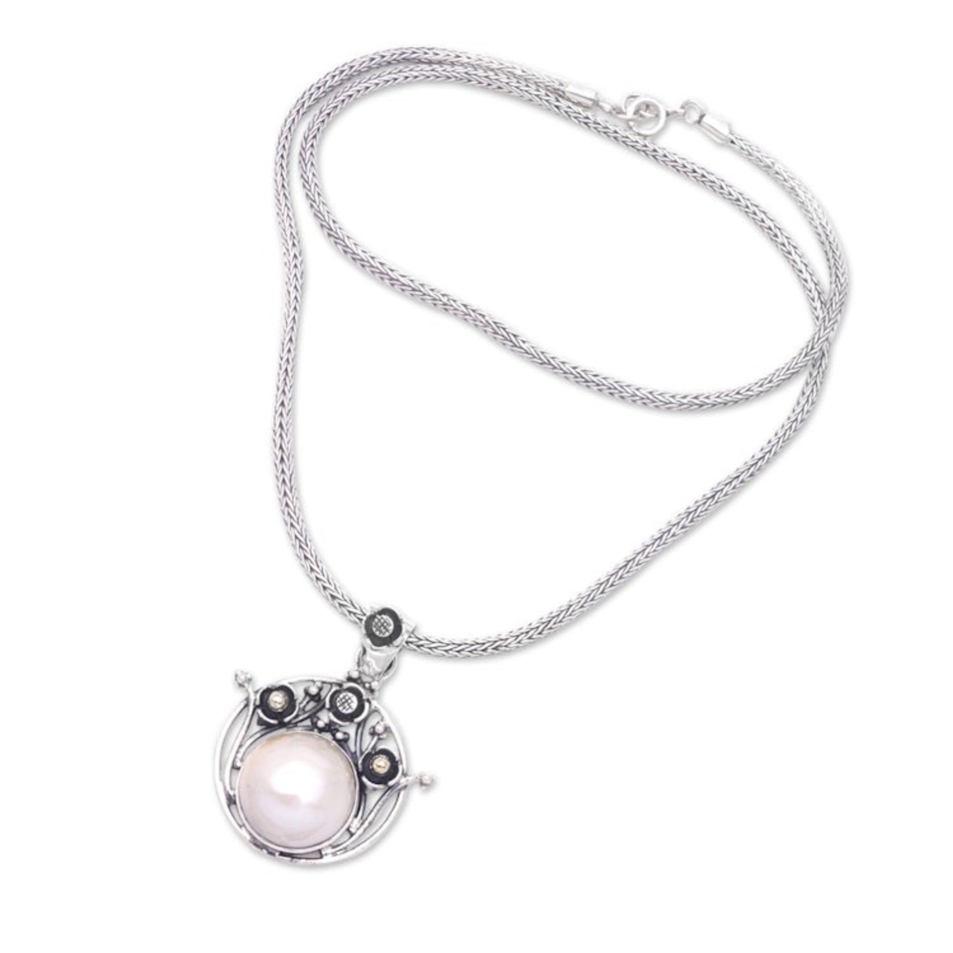 Cultured Pearl Pendant Necklace with 18k Gold Accent 'Pearly Grace'