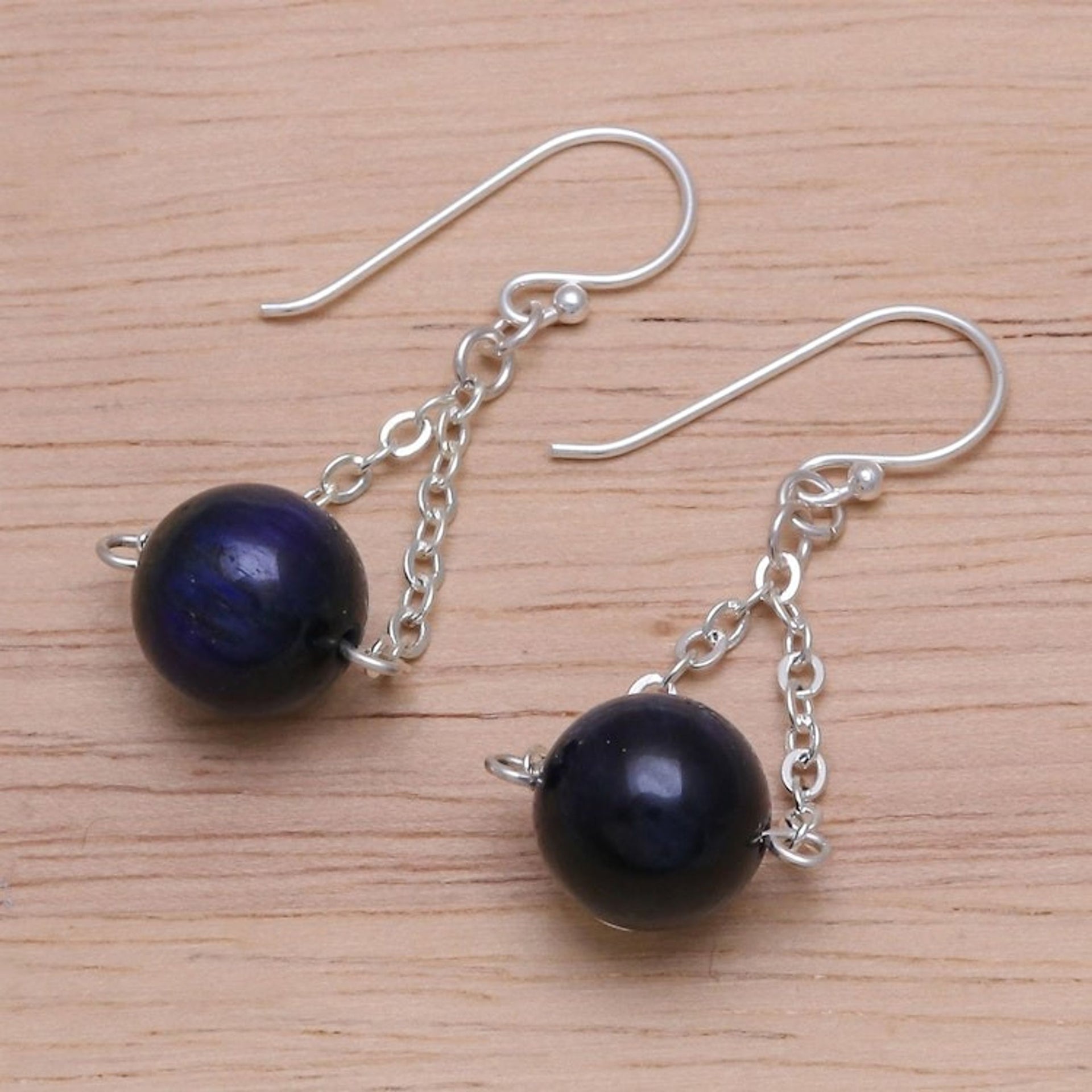 Tiger's Eye and Sterling Silver Dangle Earrings 'Indigo Eyes'