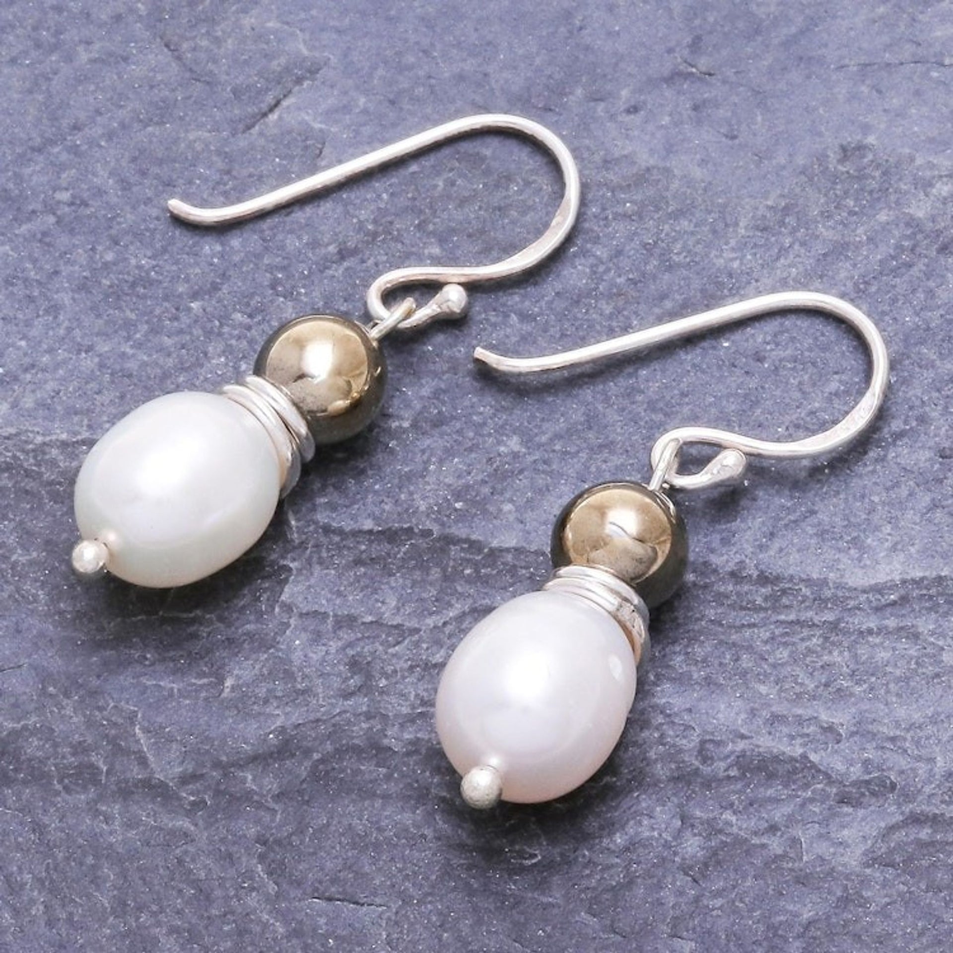 Cultured Freshwater Pearl and Hematite Dangle Earrings 'By the Sea'